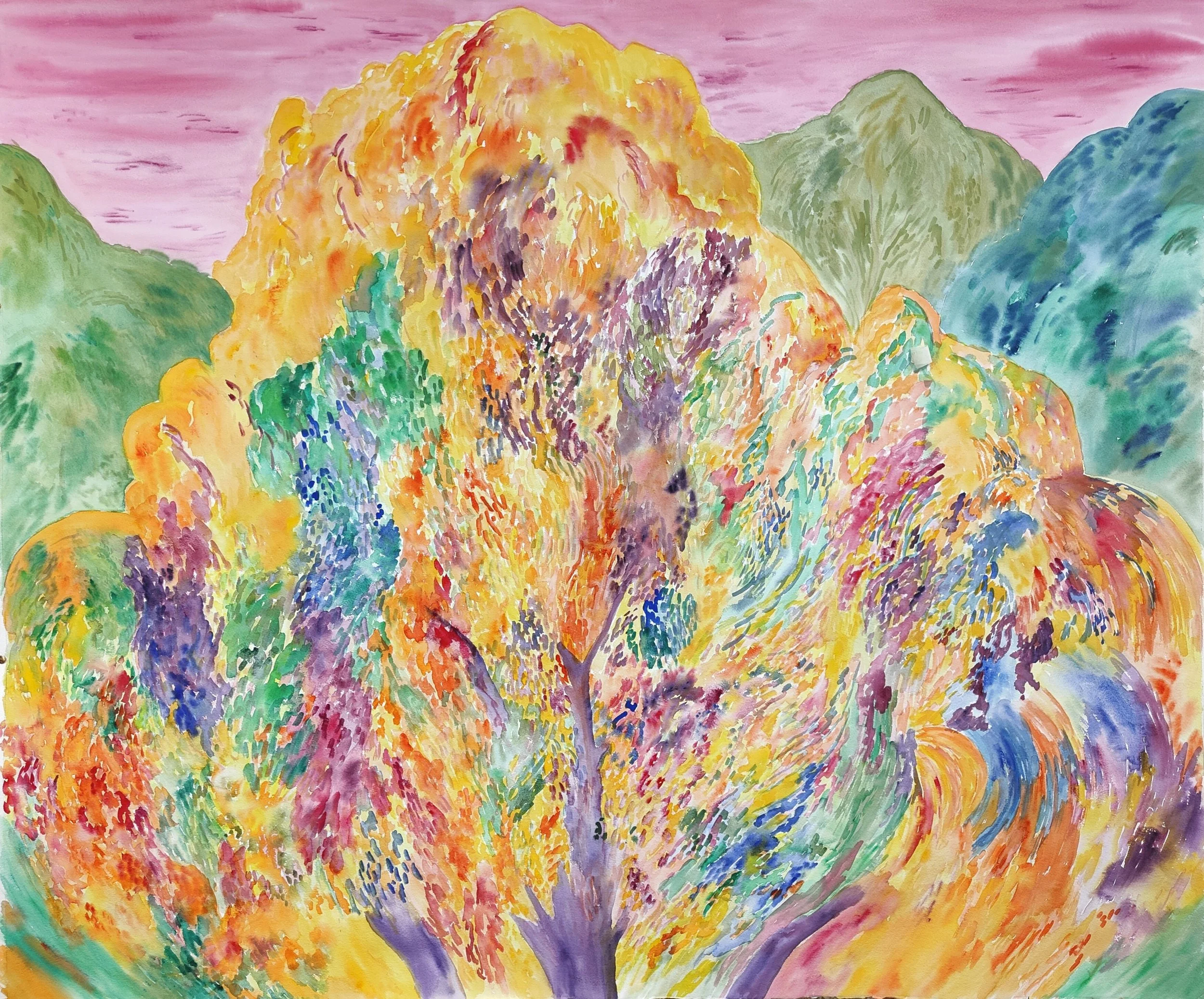 L'arbre géant de feu, 115x134cm, aquarelle, 2026