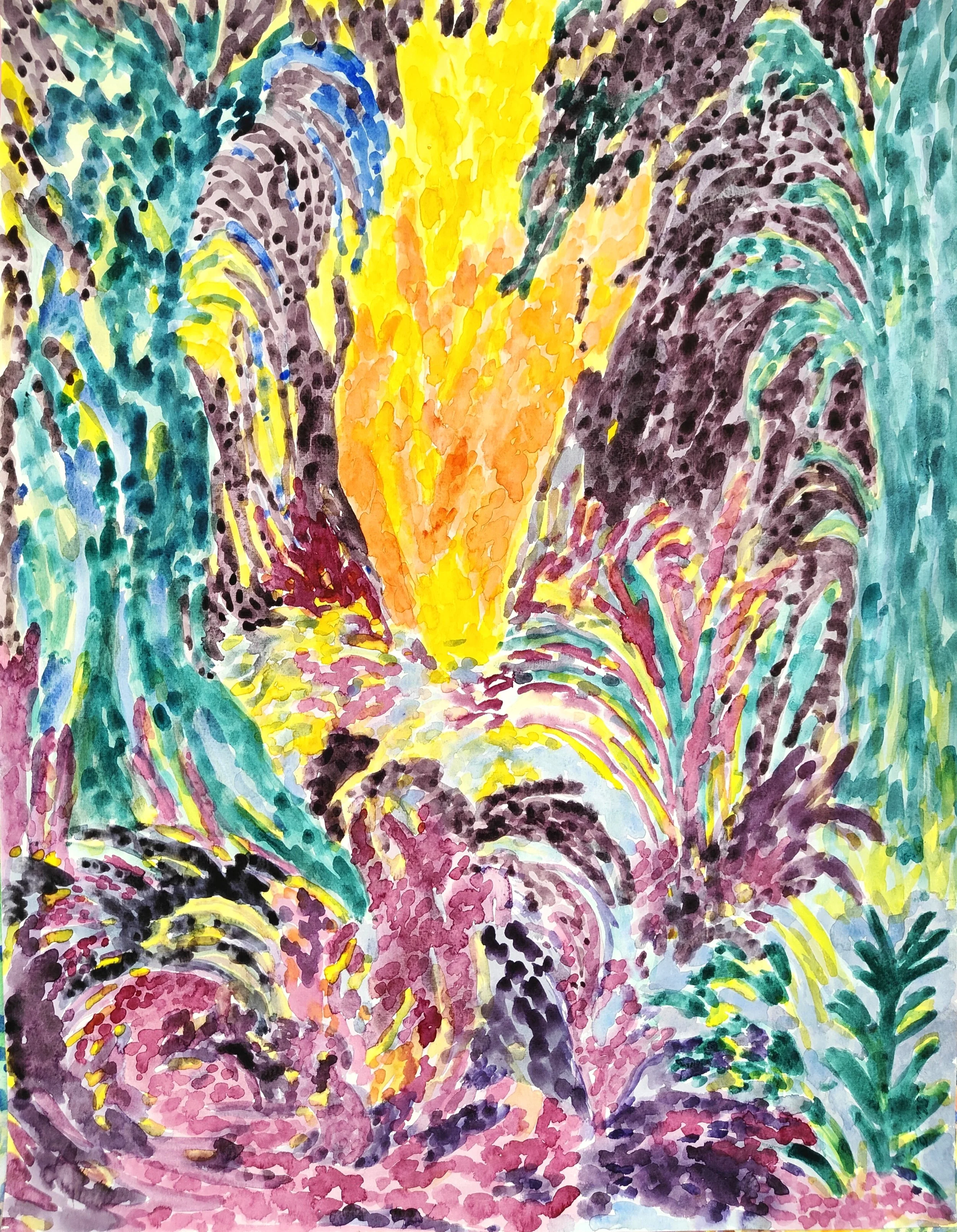 Au coeur du brasier, aquarelle, 50x65cm, 2026