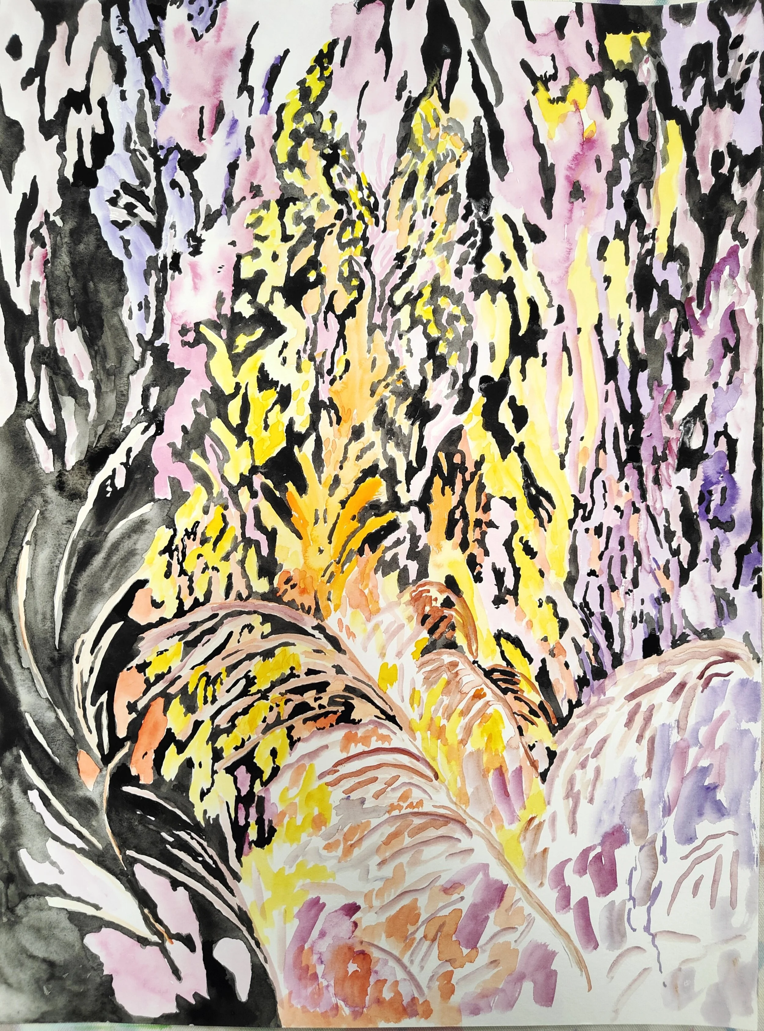 Et la nuit dévora les flammes, aquarelle, 36x48cm, 2026