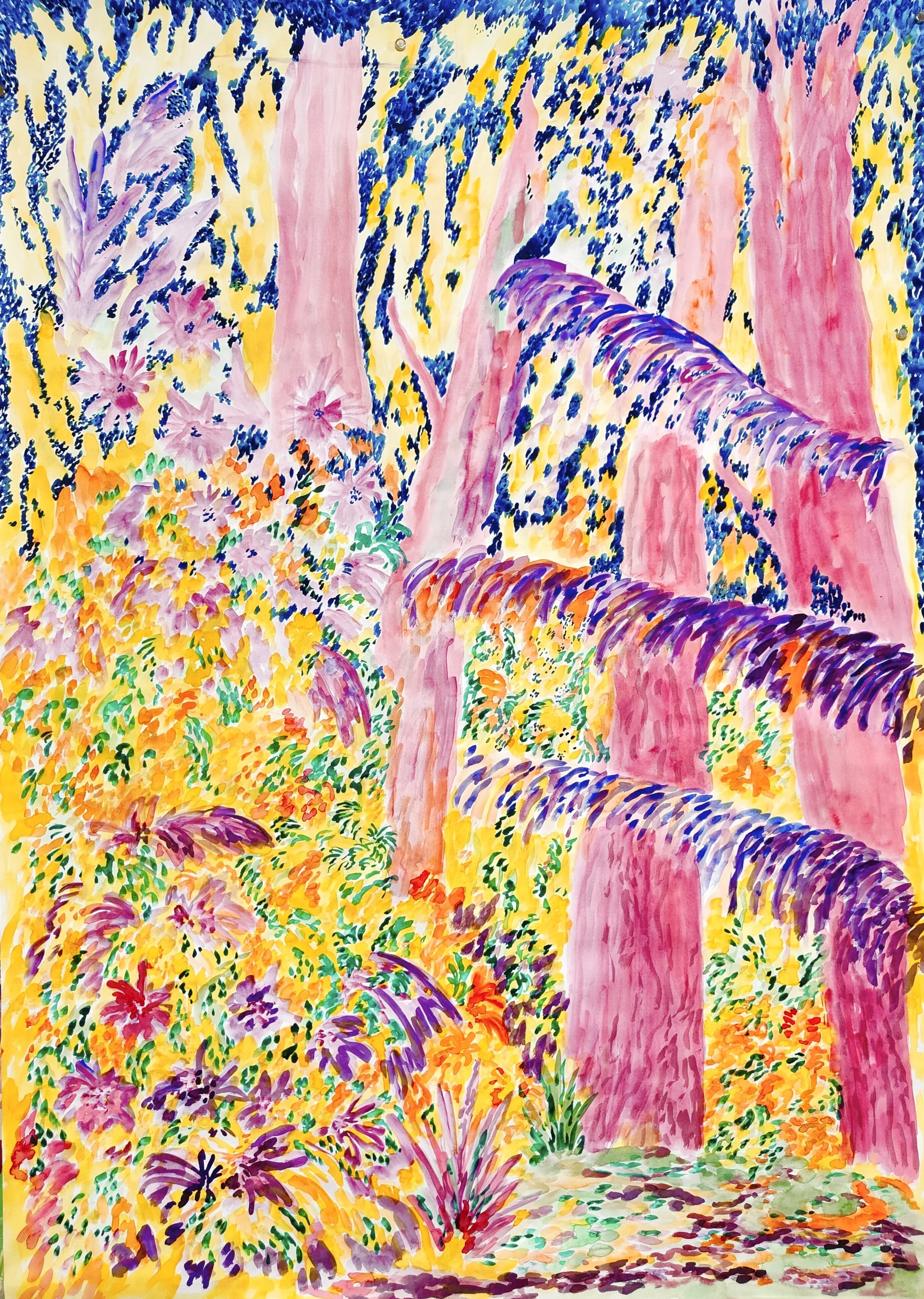 Feuillage d'or envahi par la nuit, aquarelle, 70x100cm, 2026