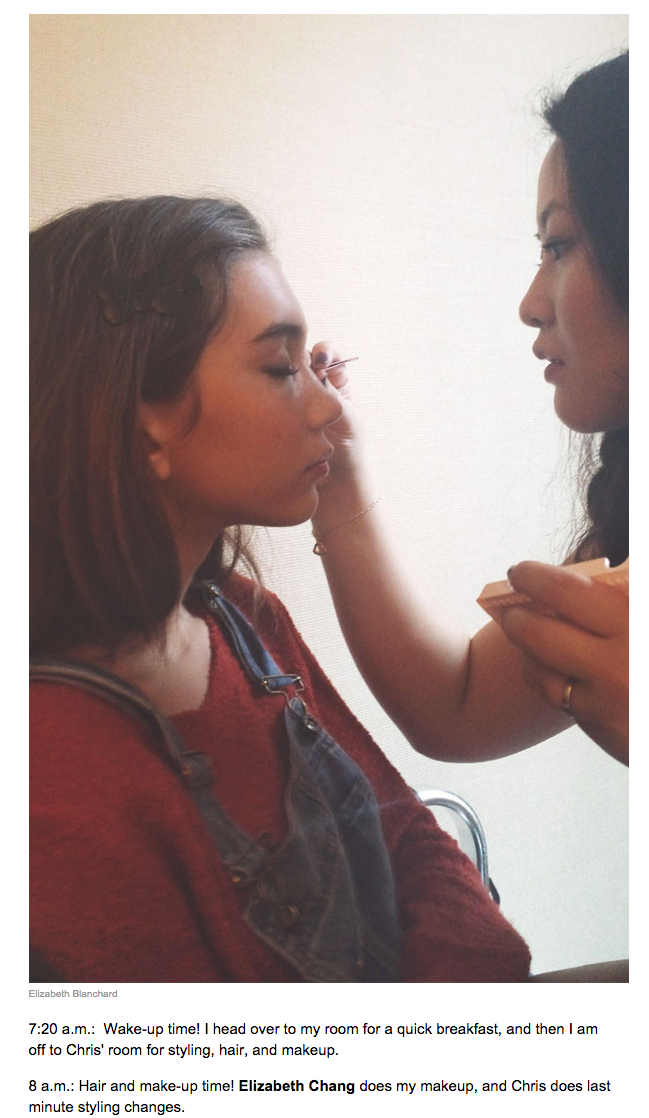 Makeup and Hair artist Liz Chang, applying makeup on Rowan Blanchard