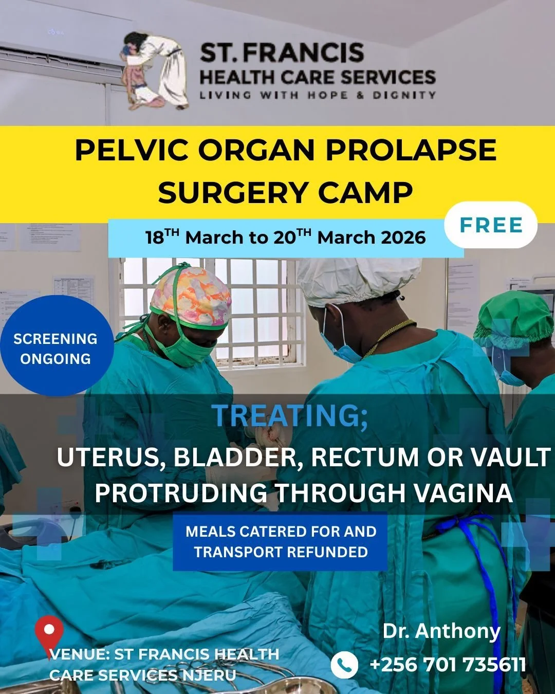 We are currently conducting a pelvic organ surgery program, continuing until June. This week, we are hosting a special camp from Wednesday to Friday, featuring visiting doctors from Australia who are enhancing our initiative. Both the ongoing surgery