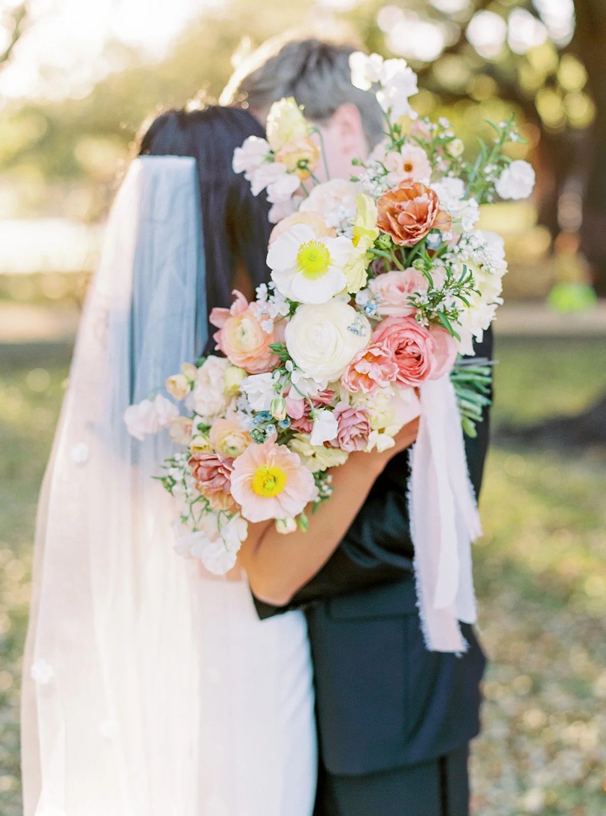 Detailed shot of a bridal bouquet designed by a wedding florist Houston