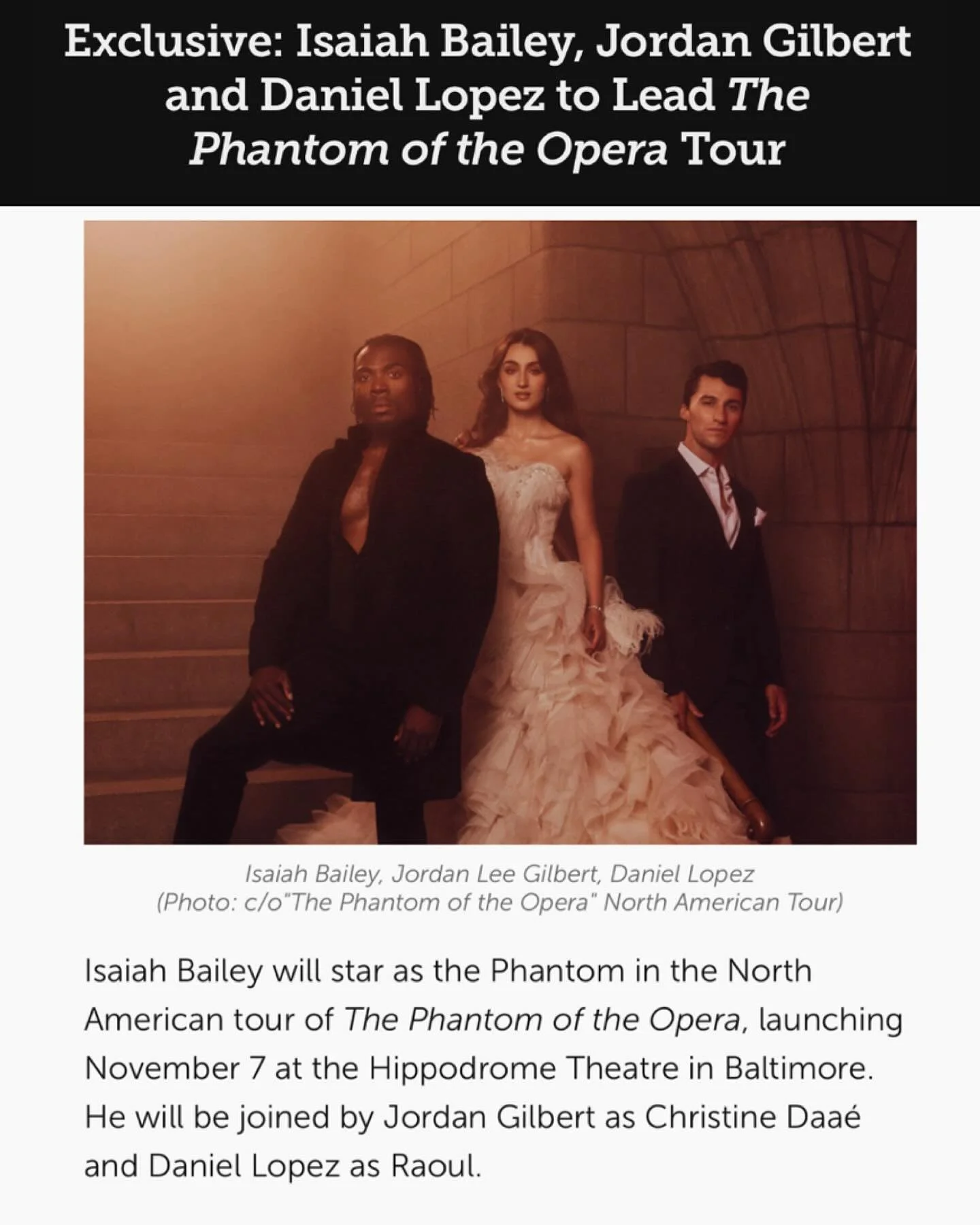 Just Announced: @sangisaiah will star in the title role in the brand new National Tour of @phantomopera! Congratulations, Isaiah! ⭐️ via @broadwaycom