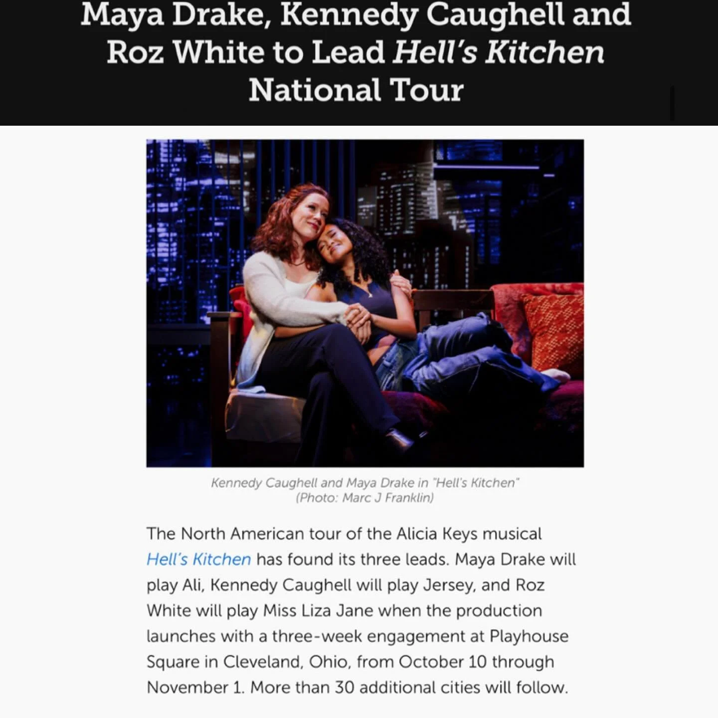 Just Announced: @kennedycaughell will star as Jersey in the National Tour of @hellskitchenbway - launching this fall! Congratulations, Kennedy! ⭐️via @broadwaycom