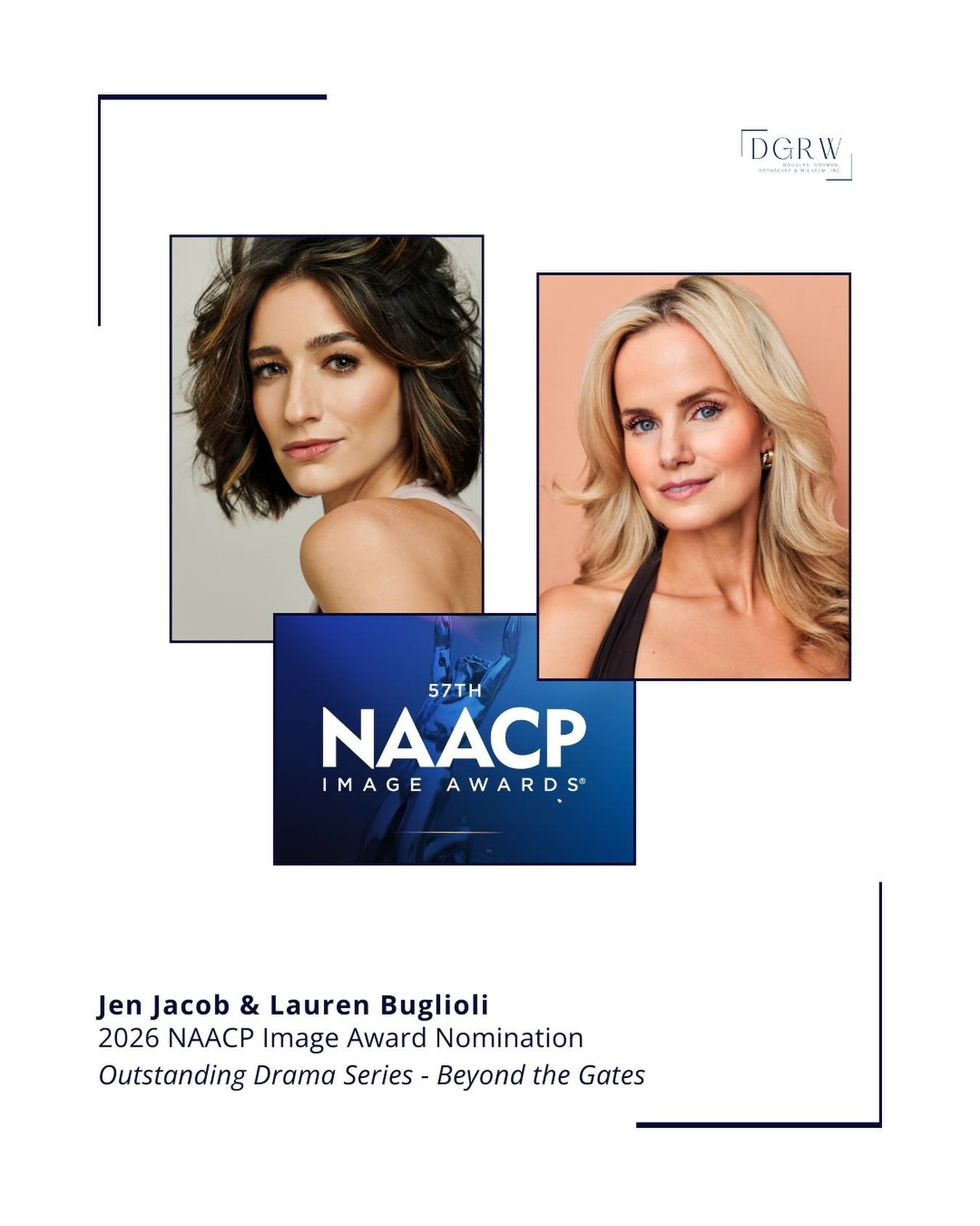 Congratulations to @jen.jacob &amp; @lauren_buglioli - Series Regulars in @beyondthegatescbs, nominated for a 2026 @naacpimageawards for Outstanding Drama Series! ⭐️