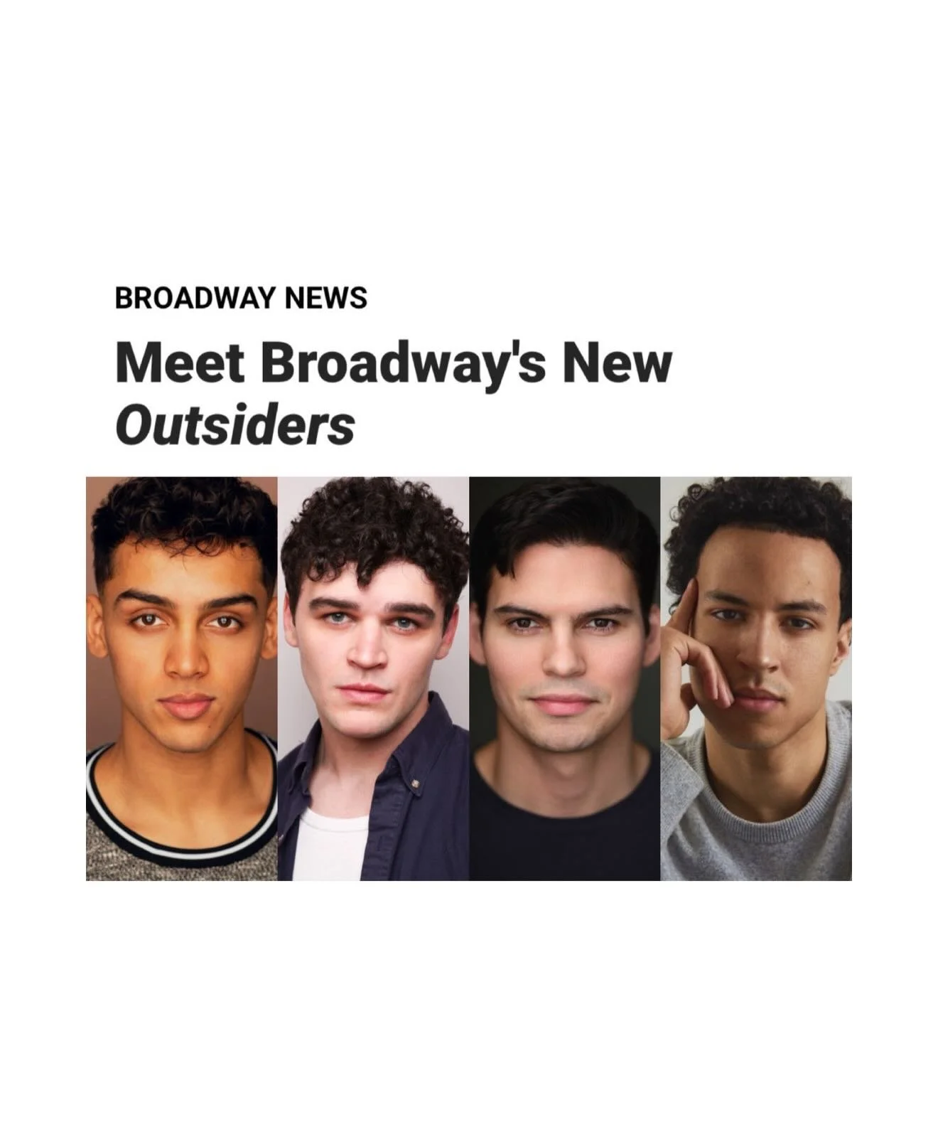 Just announced! @caleb.mathura (Johnny Cade), @danberry.j (Darrel), @njmcdonough (Bob) &amp; @imderekjordan (u/s Two Bit) will join the Broadway company of @outsidersmusical! ⭐️ via @playbill