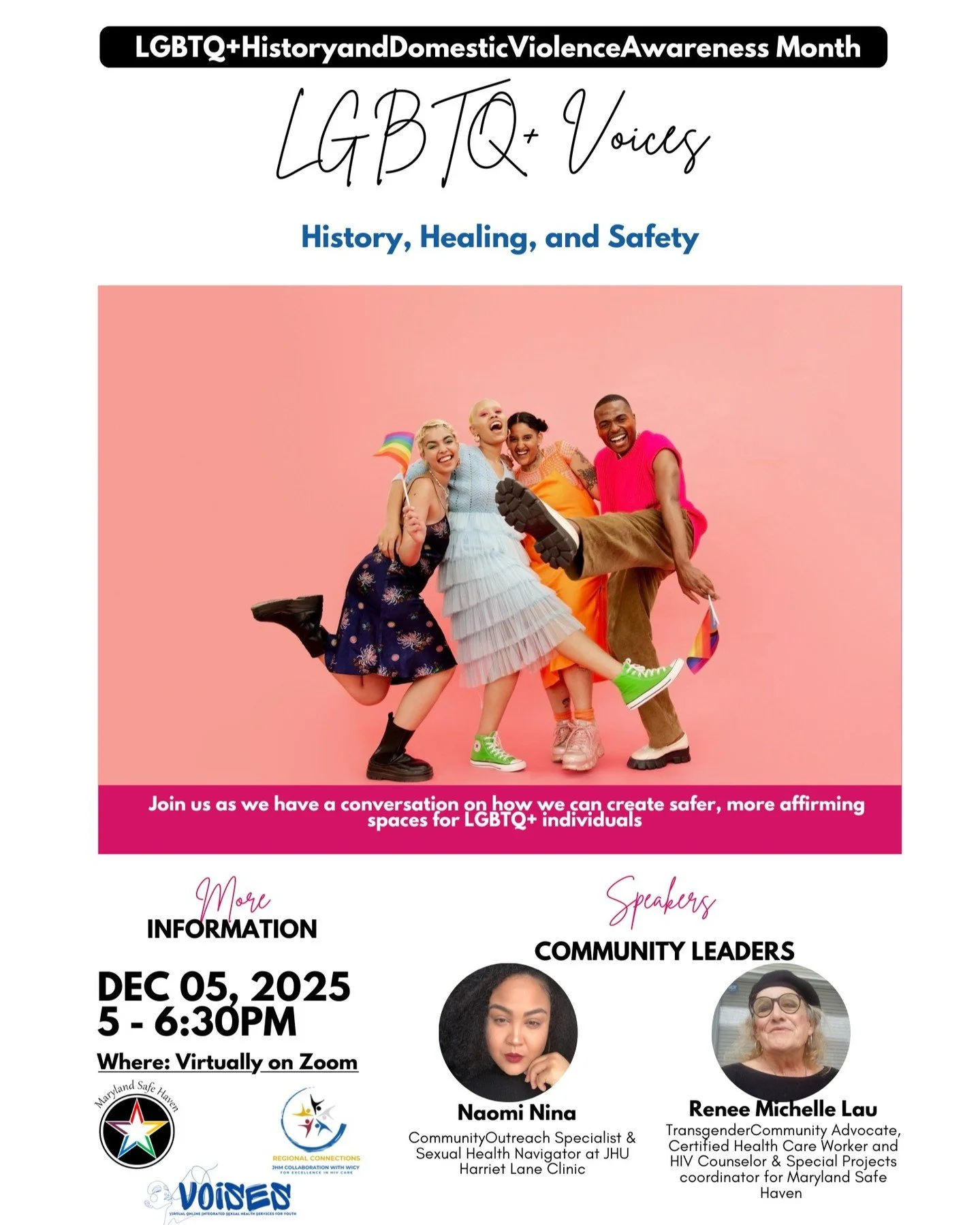 Posted from last month's LGBTQ+ History and Domestic Violence Awareness Month festivities, we will be creating a safe space to discuss the intersectionality of both.

Please join us on Dec 5th from 5-6:30pm with @mdsafehaven Renee, as we have a real,