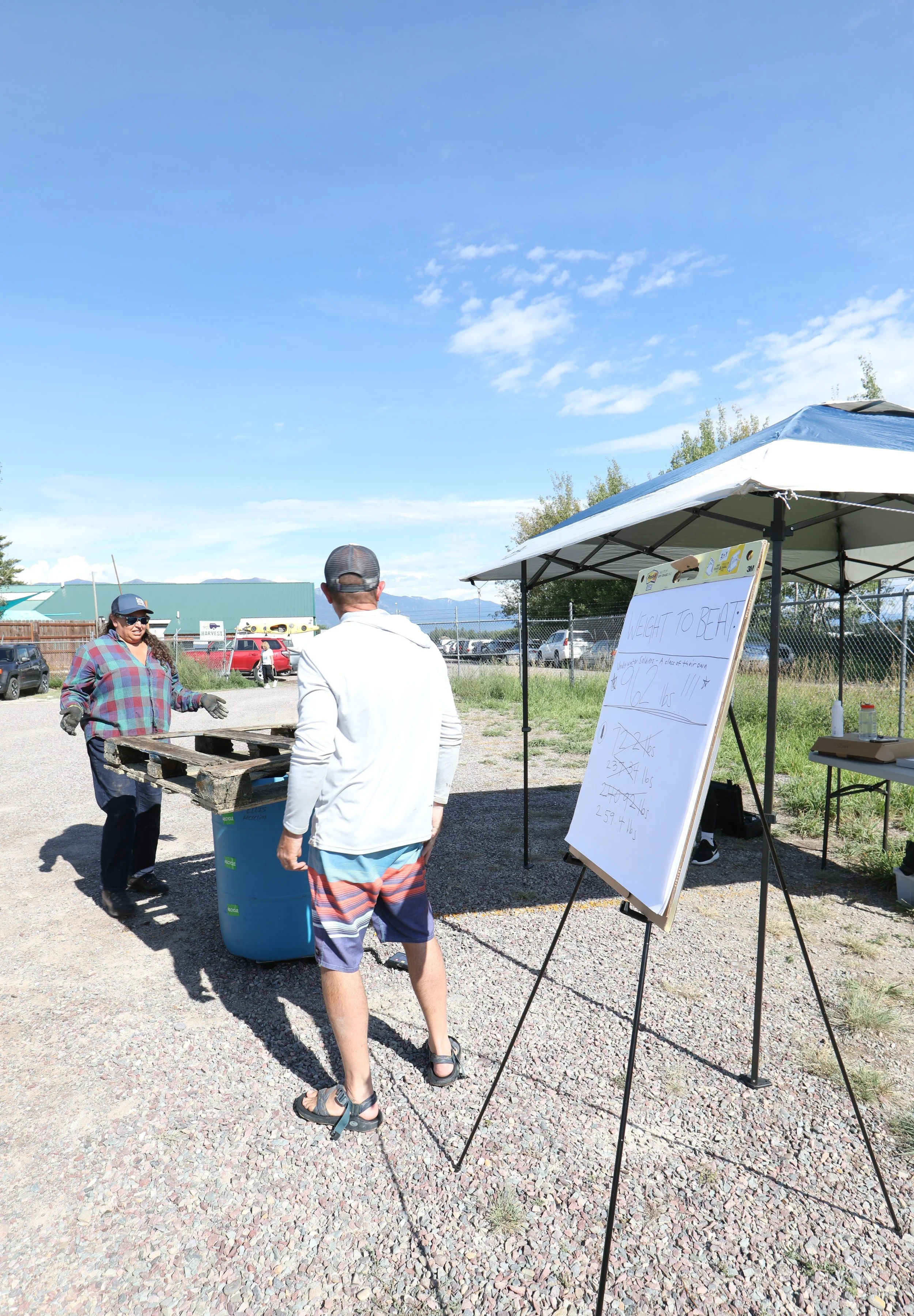 2025 Flathead Waters Cleanup_Sacred Waters Afterparty_Weigh-in Station_Heidi_Western Montana Conersvation Commission with participant_Sheena Pate.JPG