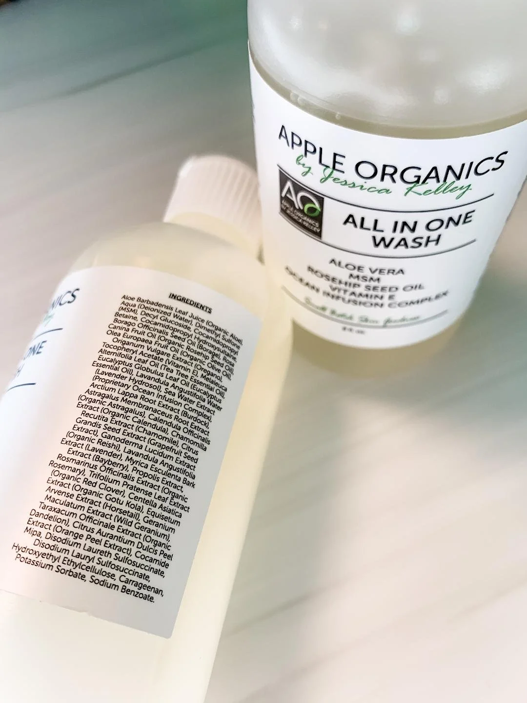 all in one wash, body wash, botanical, healing, nourishing, protecting, restoring, skin, essential oils, plant extracts, antioxidant power, cell permeability, smooth, soft. © 2023 Apple Organics