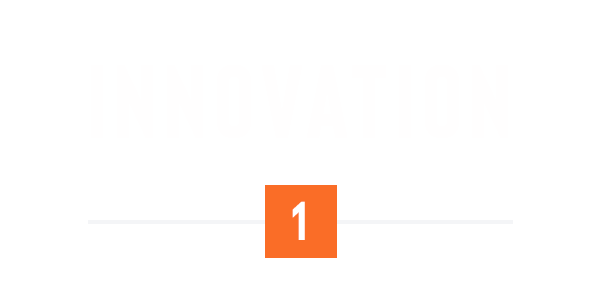 Black background with the word 'INNOVATION' in white uppercase letters at the top, and an orange square with the number 1 in white below it.