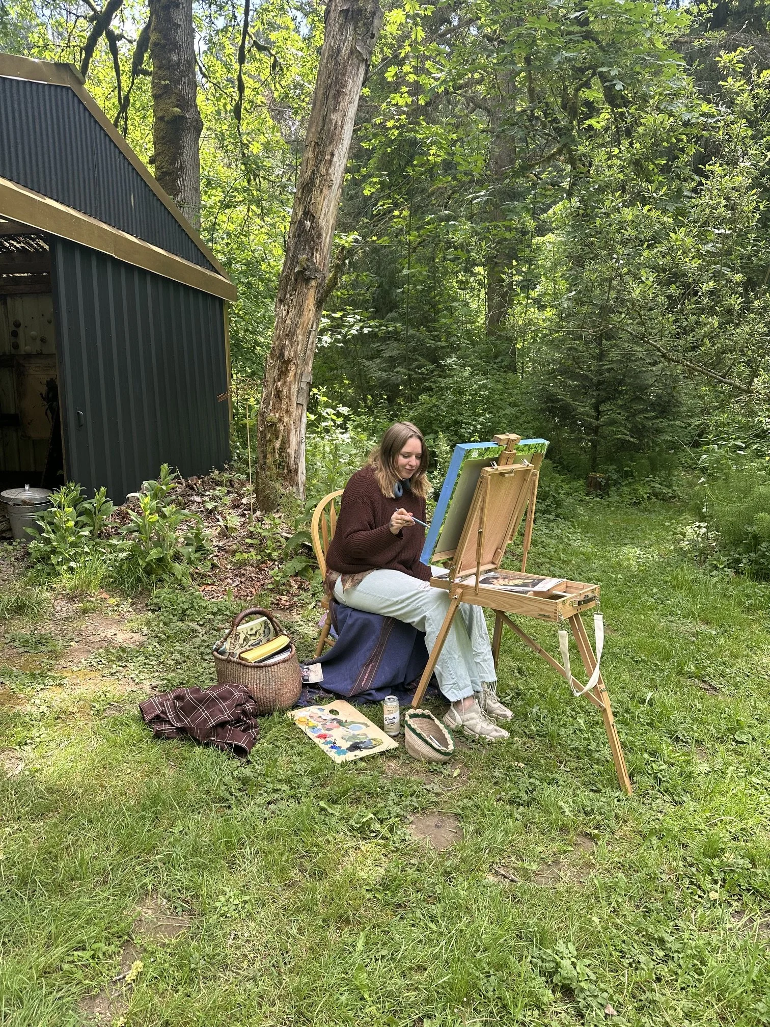 Artist painting outside