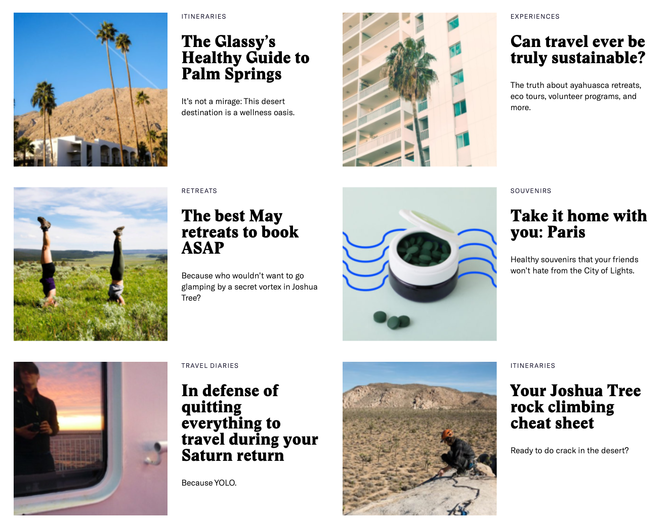 Editor-in-chief overseeing all content for the wellness travel site (The Glassy)