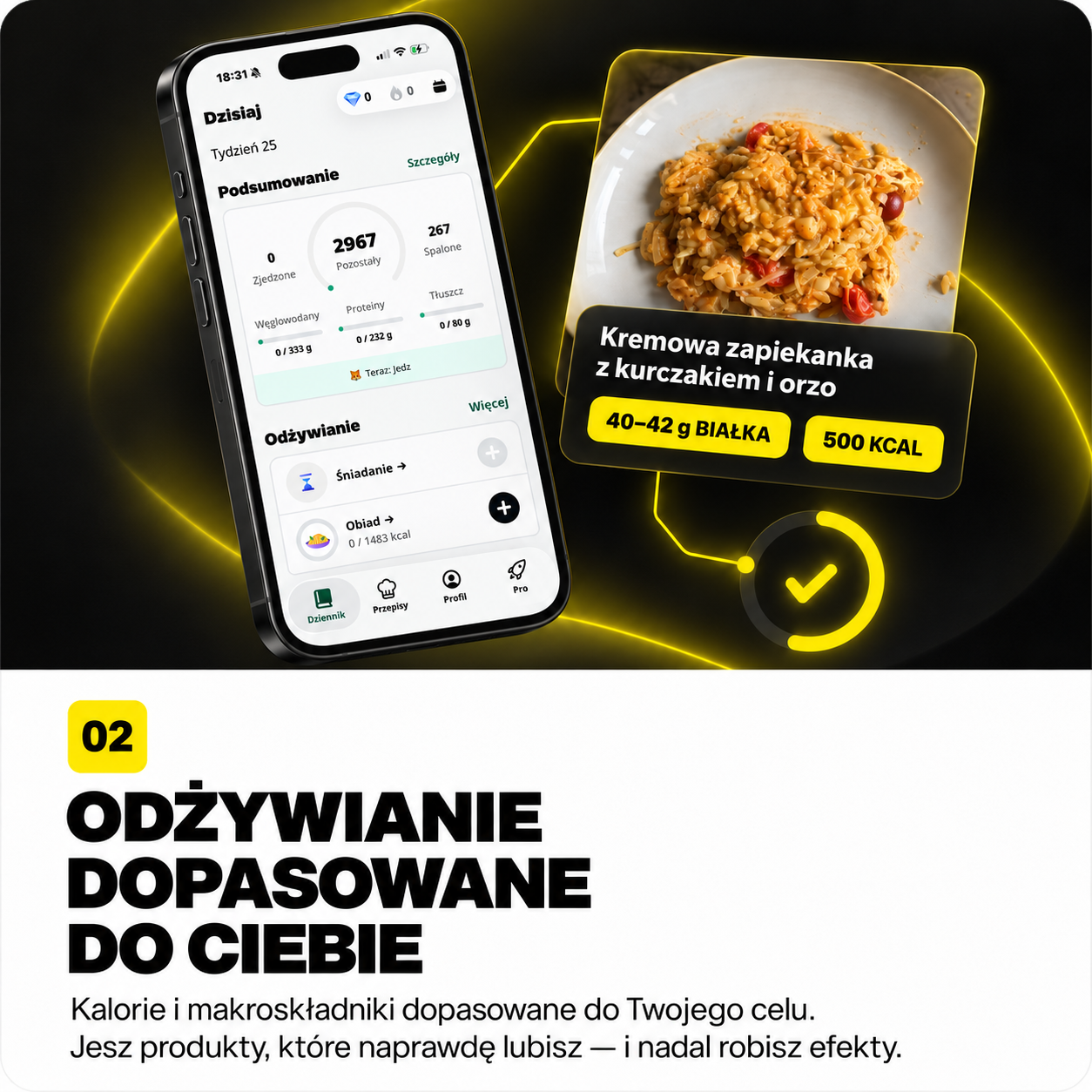 Aplikacja i posiłek dopasowany do planu