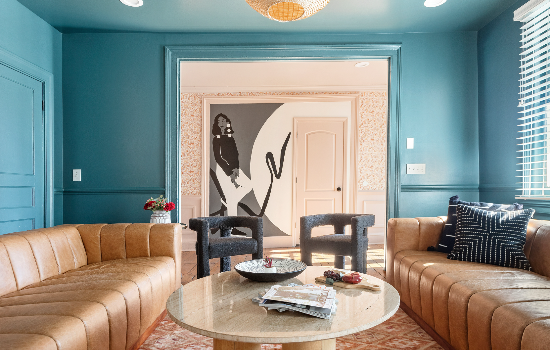 Custom interior portrait mural by Magik Studios in entryway of vacation rental in Charleston, South Carolina