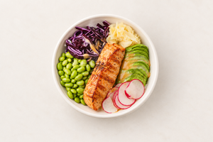 Miso glazed salmon torched warm bowl