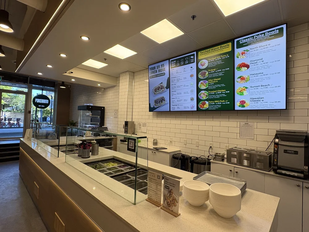 Counter and menu boards inside Pokerrito Hornby
