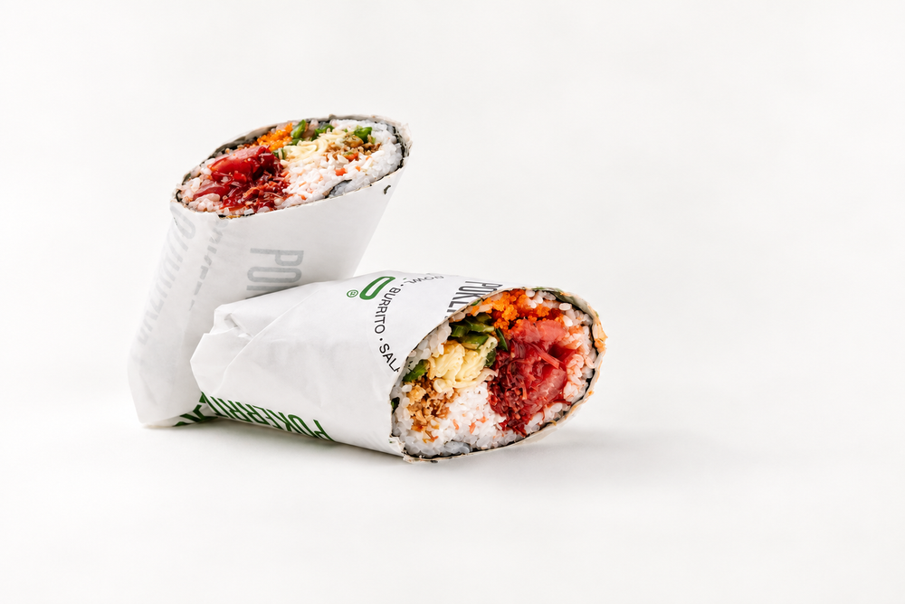 Pokerrito Diamond Head sushi burrito with spicy tuna and crispy onion