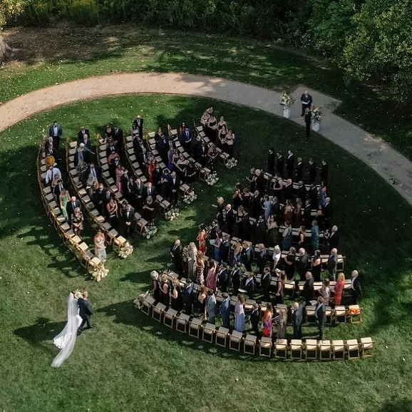 Ceremony location of our dreams, nestled among the Fall trees and surrounded by your closest family &amp; friends 🤍

Photographer: @ambervictoriaphotography 
Venue: @themeshewahouse 
Florals: @emilyroseflorist 
Rentals: @alloccasionseventrental 
DJ: