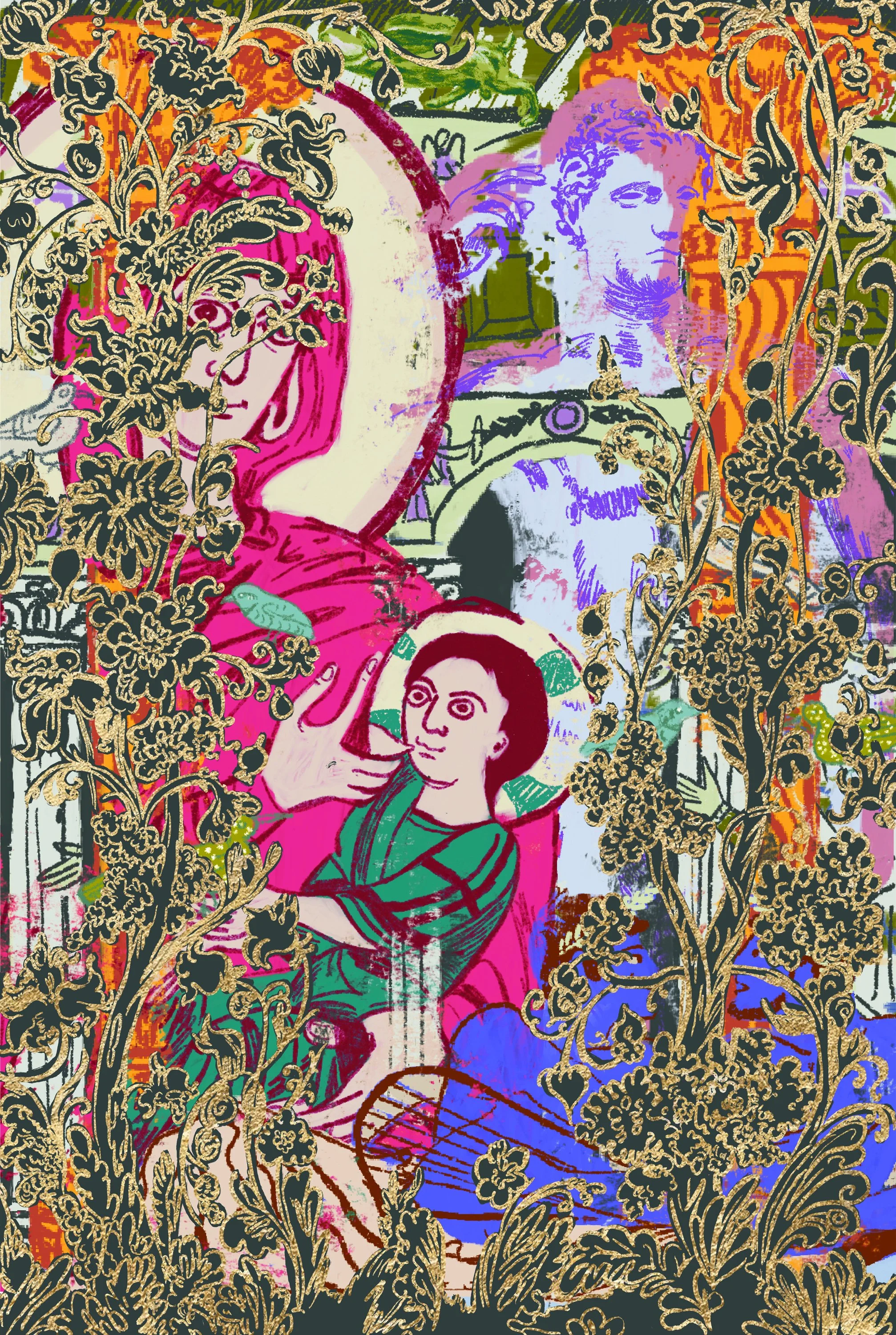 "Palimpsest" / Digital Drawing printed on post card / 4"x6" / 2023