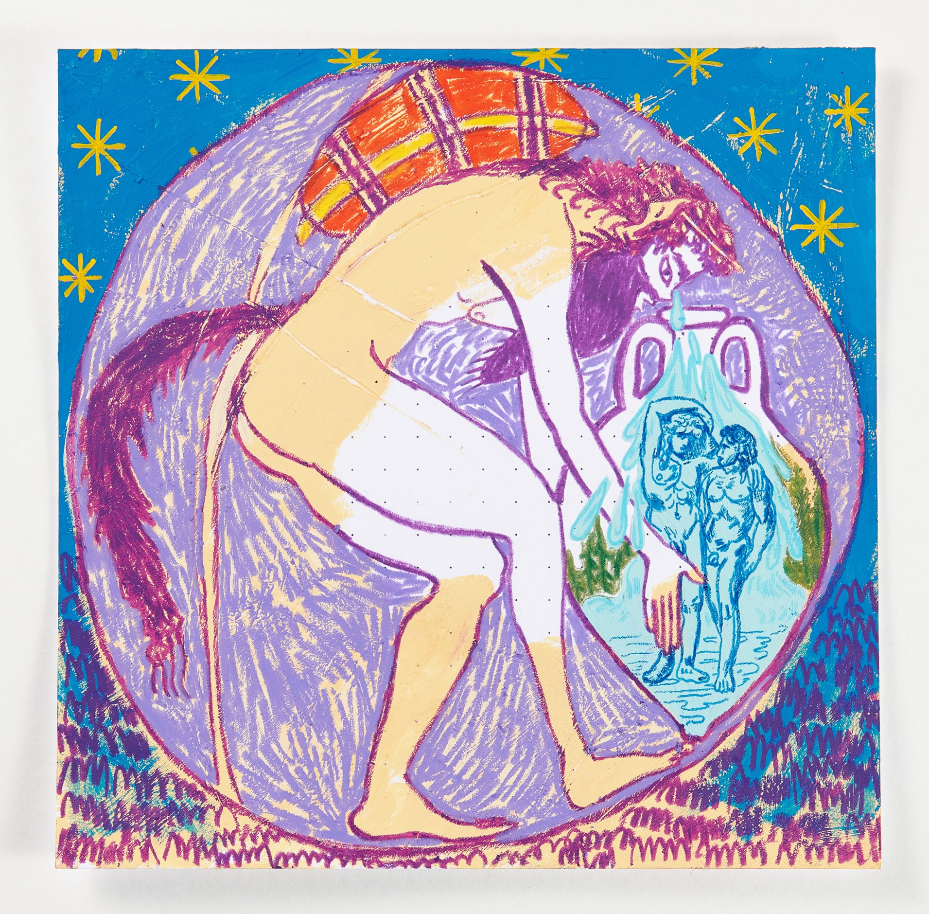 "Saytr Dream" / 8"x8" / Acrylic, Crayon, and Pencil on Paper / 2022