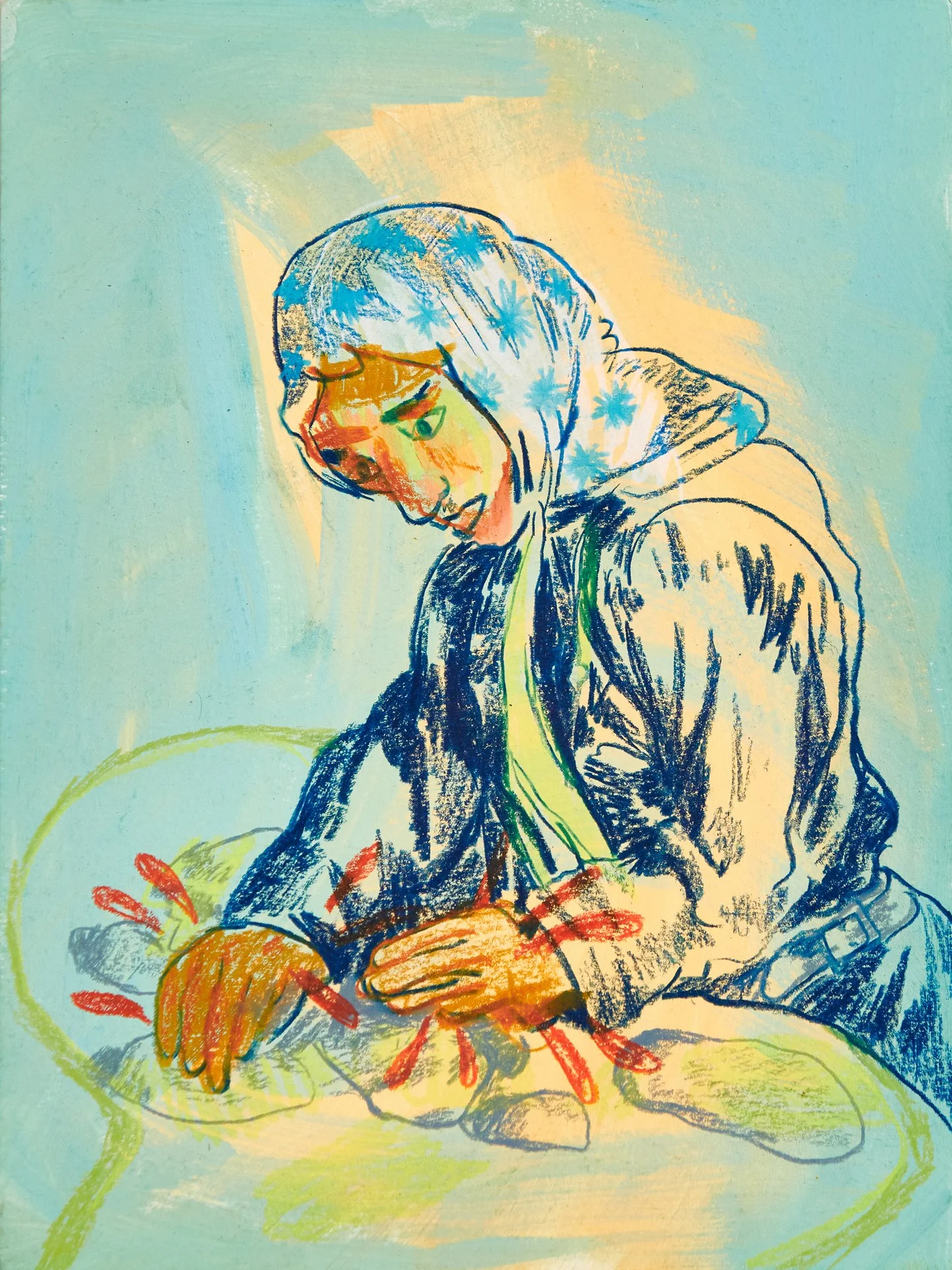 "Beating Rocks" / 9"x12" / Acrylic and Crayon on paper / 2023