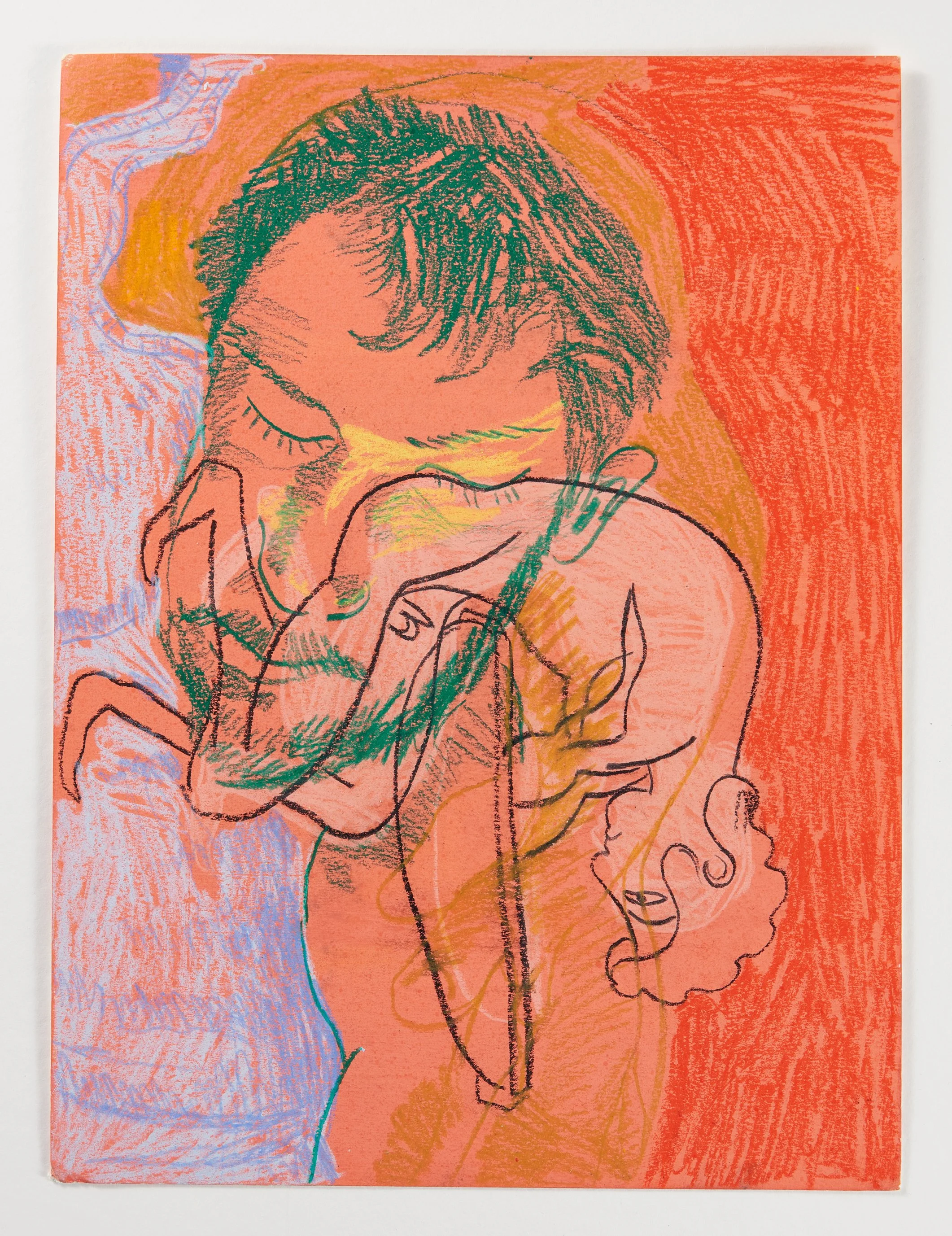 "Him Sleeping On Me" / 9"x 12" / Gouache, Colored Pencil & Crayon On Paper / 2020