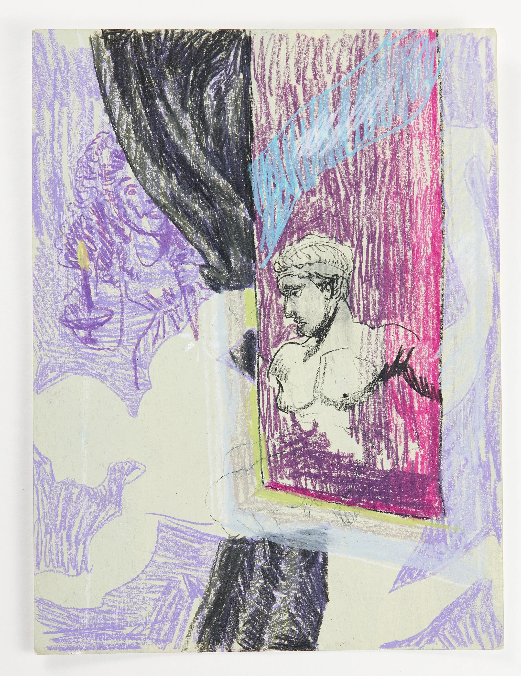 "Untitled Scene" / 9"x12"	/ Acrylic, China Marker, and Crayon on Paper / 2022