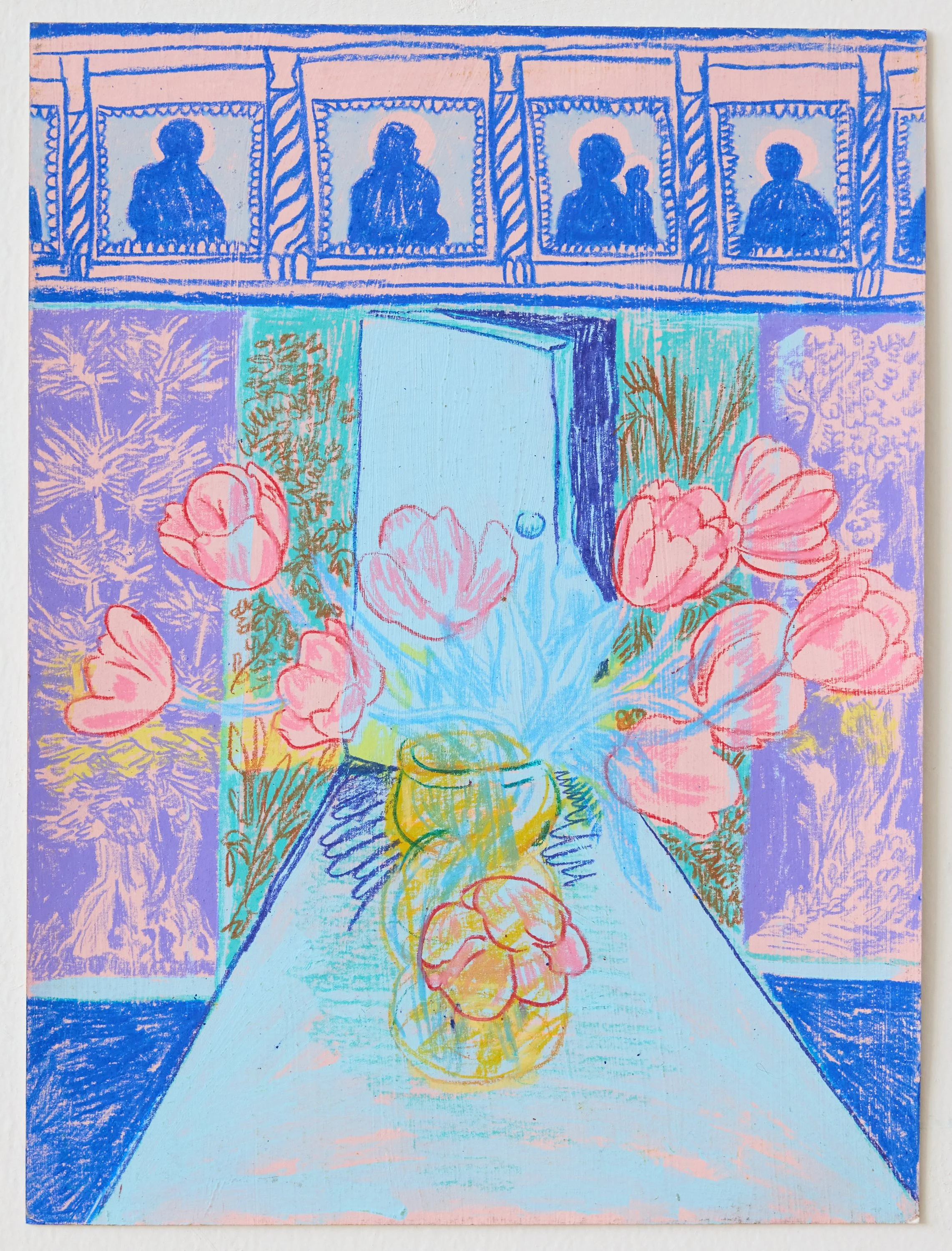 "Laylat Al-Hilm Al-Mansi" / 9"x12" / Acrylic Paint, Wax Crayon and Colored Pencil on Paper / 2024