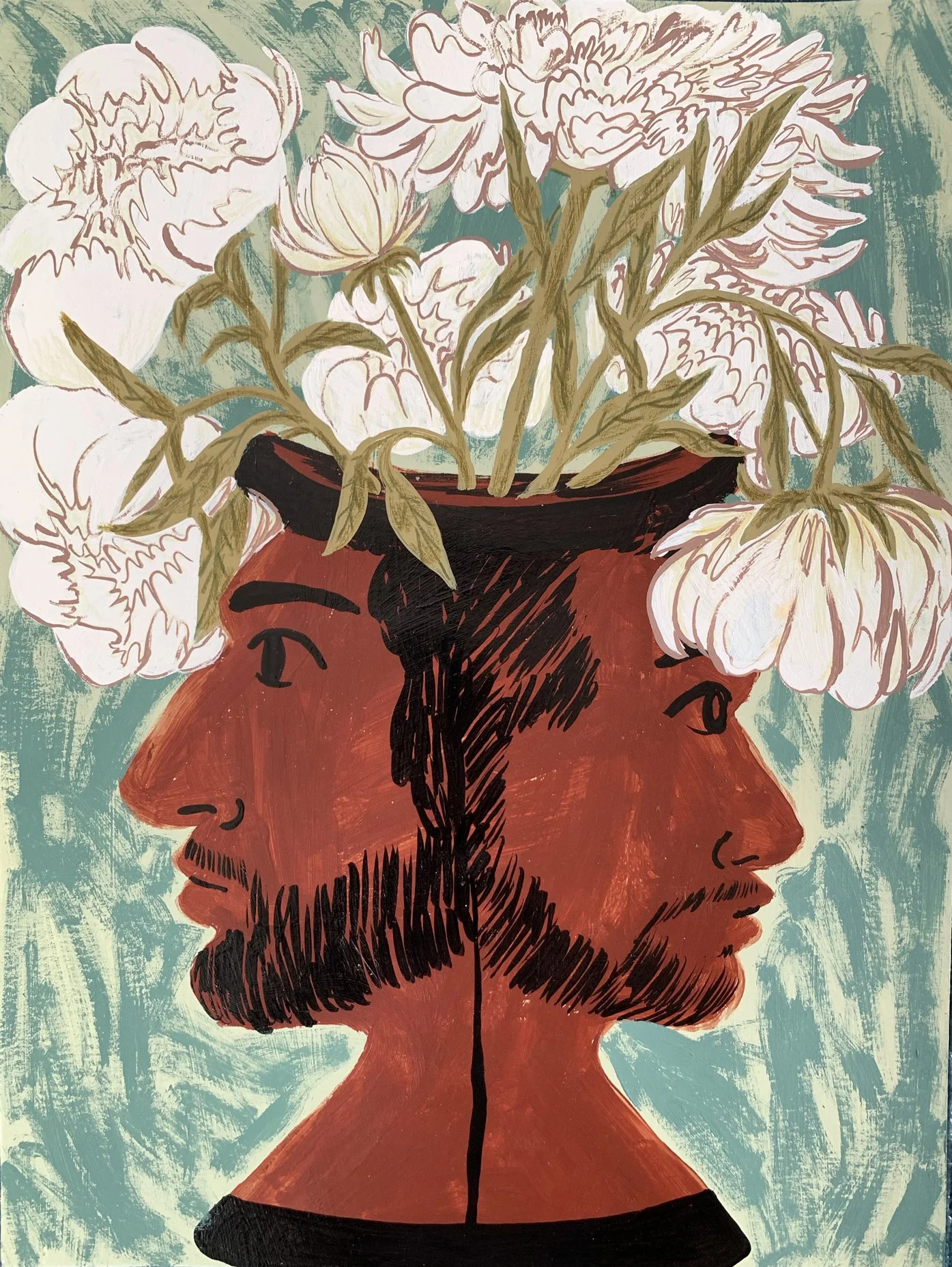 "Janus Study" / 9"x 12" / Gouache, Colored Pencil, Ink, and Crayon On Paper / 2020