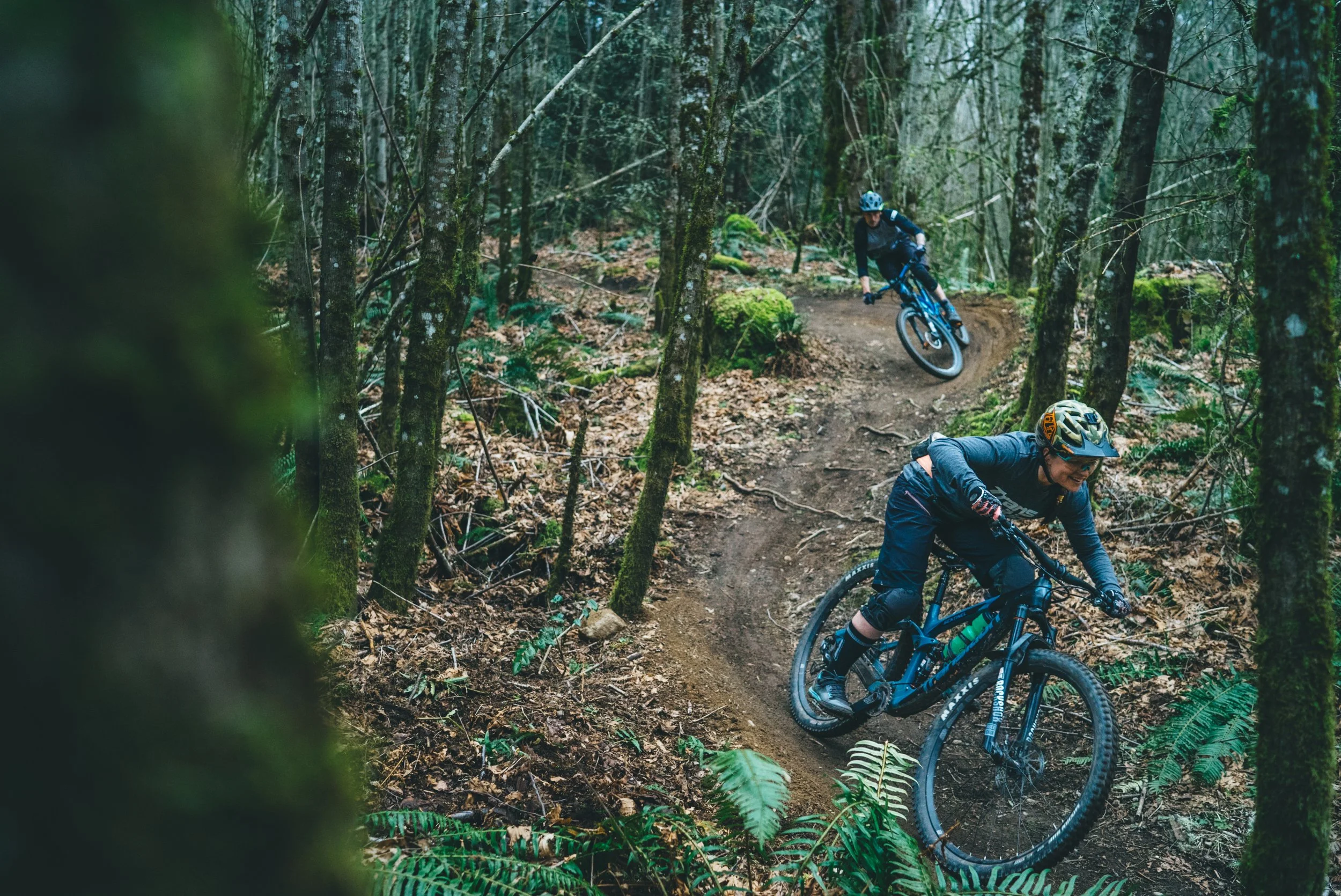 Rider following guide through corners