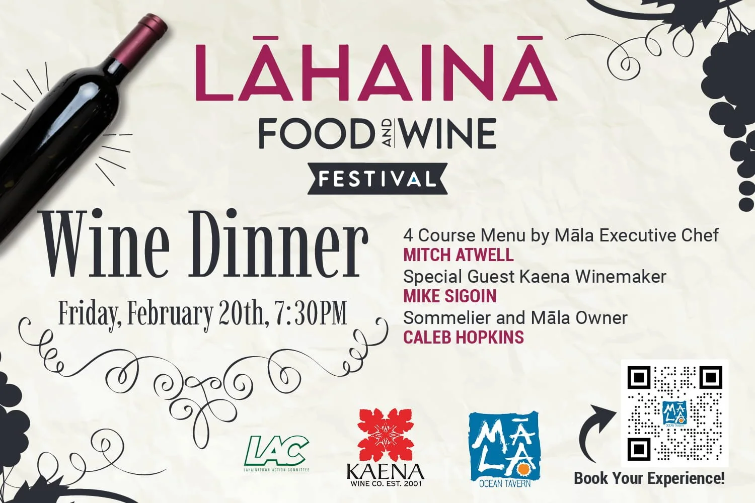 Kaena Winery Tasting Dinner at Mala - Lahaina Food &amp; Wine Festival