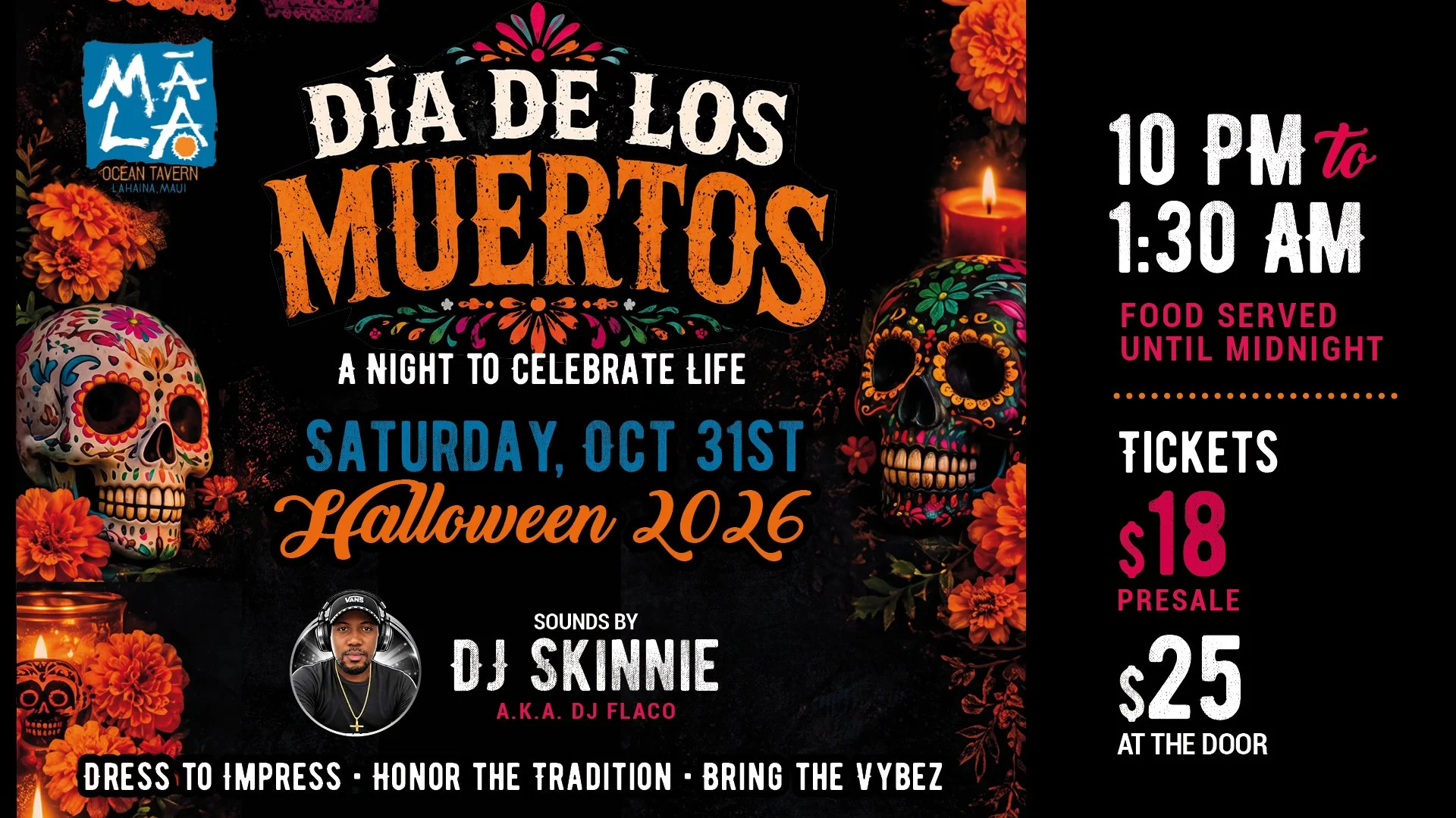 Día de los Muertos Halloween Party at Mala Ocean Tavern
