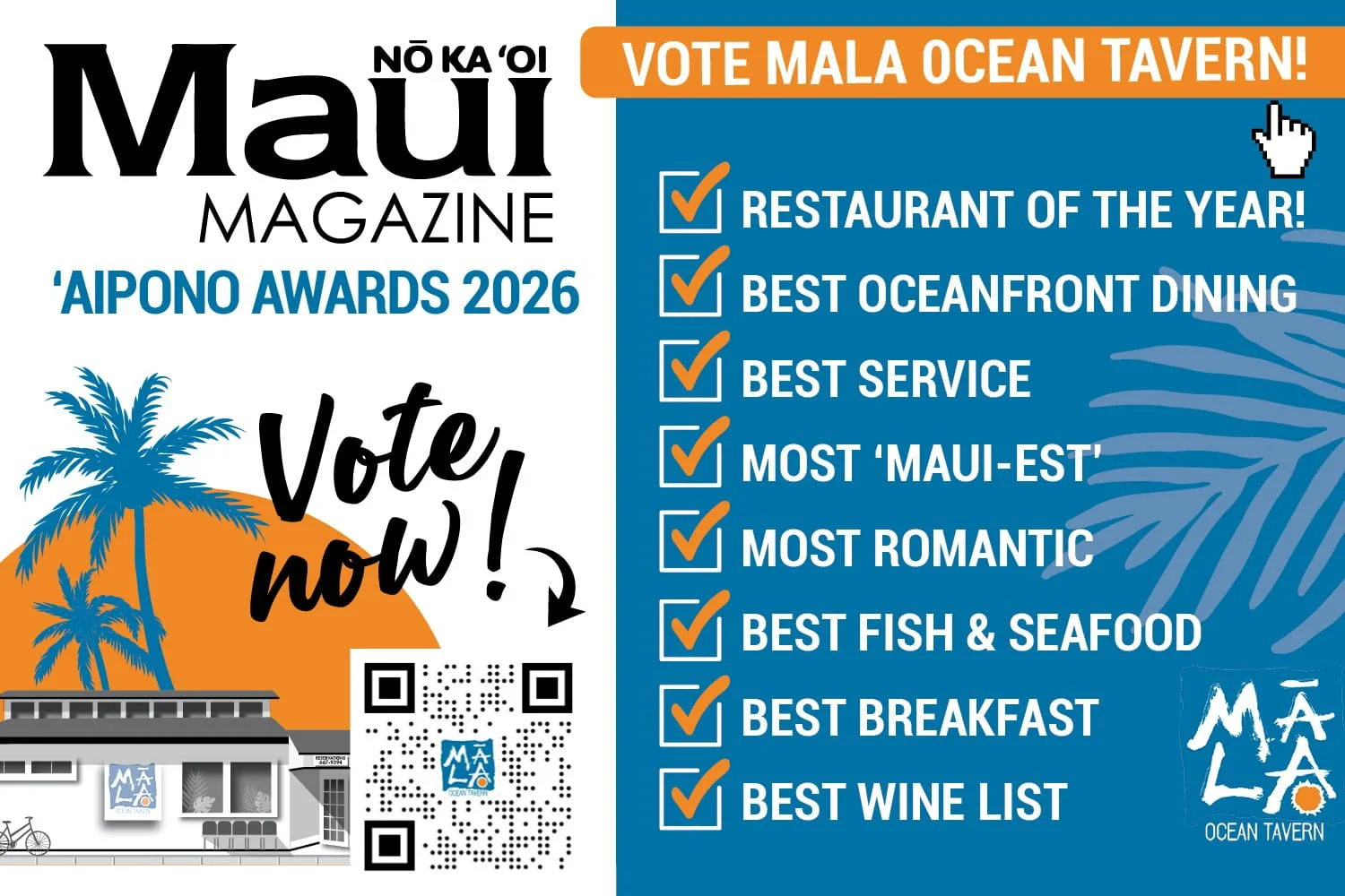 Vote Mala Ocean Tavern for the ‘Aipono Awards 2026