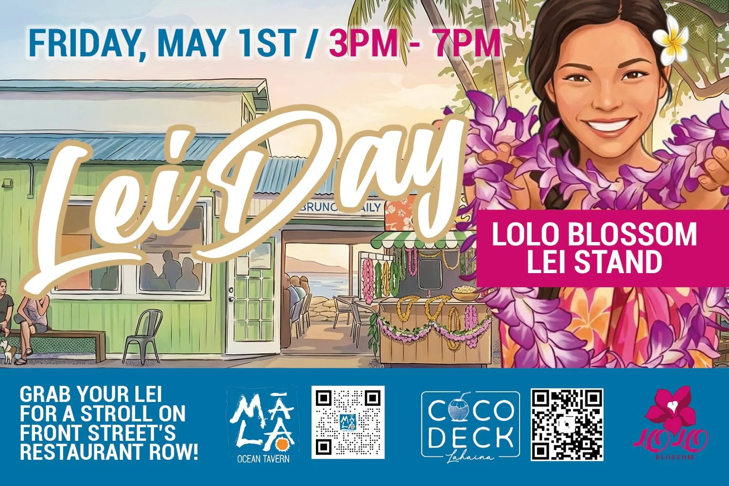 Celebrate Lei Day in Lahaina with us at Mala Ocean Tavern! 🌺