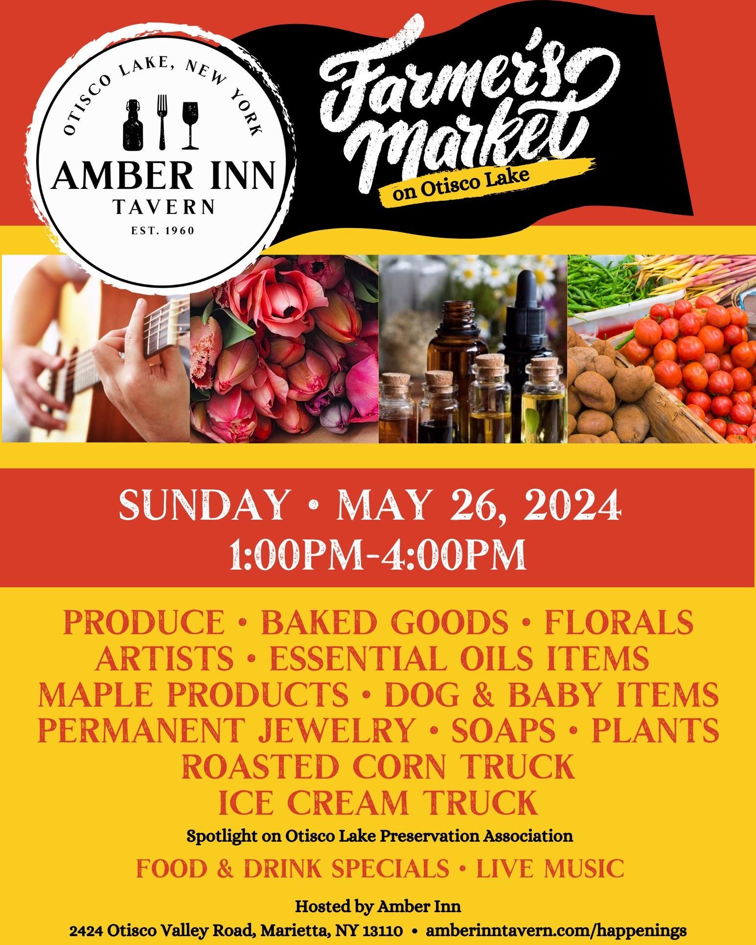 JOIN US THIS SUNDAY! Amber Inn's first Farmer's Market of 2024!

Sunday, May 26th at Amber Inn from 1-4 PM.

🎸 Live Music with @zacharyleeacoustix &amp; @ericaabdo_music 

#eatlocal #drinklocal #shoplocal #playlocal #supportlocal