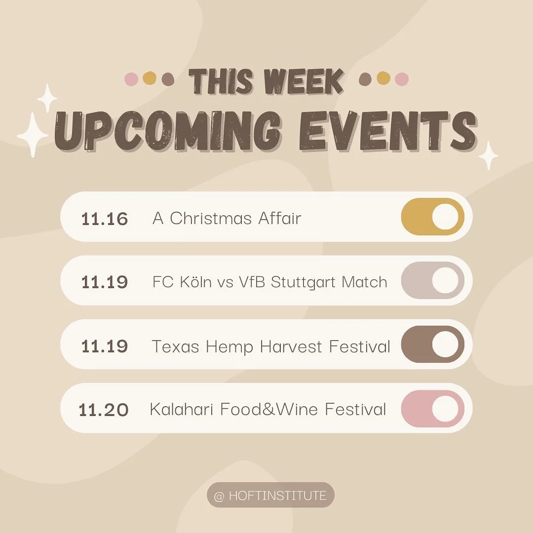 📢Austin Weekly Events📢
Interesting events in Austin are waiting for you this week!
Check it out and join in 🙌🏻
.
.
#HOFT #ESL #Austin #Texas