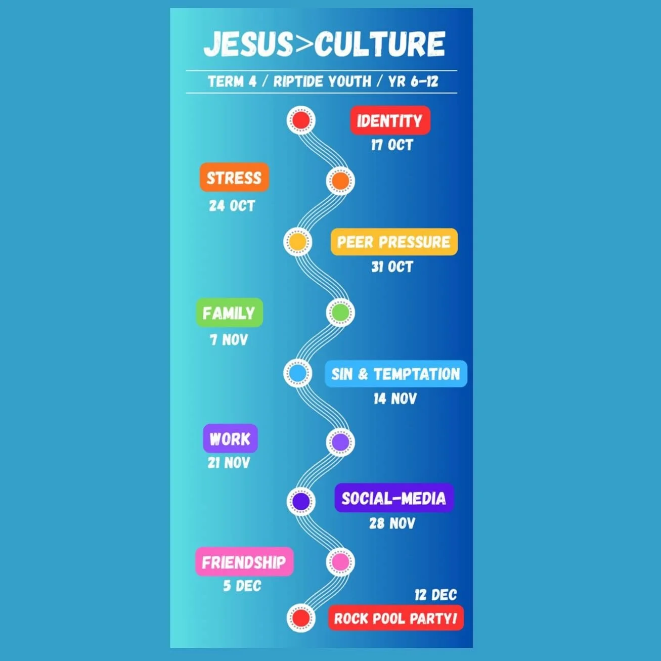 And just like that we’re in Term 4!! We are back on this Friday ready to hear what the Bible has to say about identity! So get keen, bring ya Bibles and invite your mates. Yewww 🎉