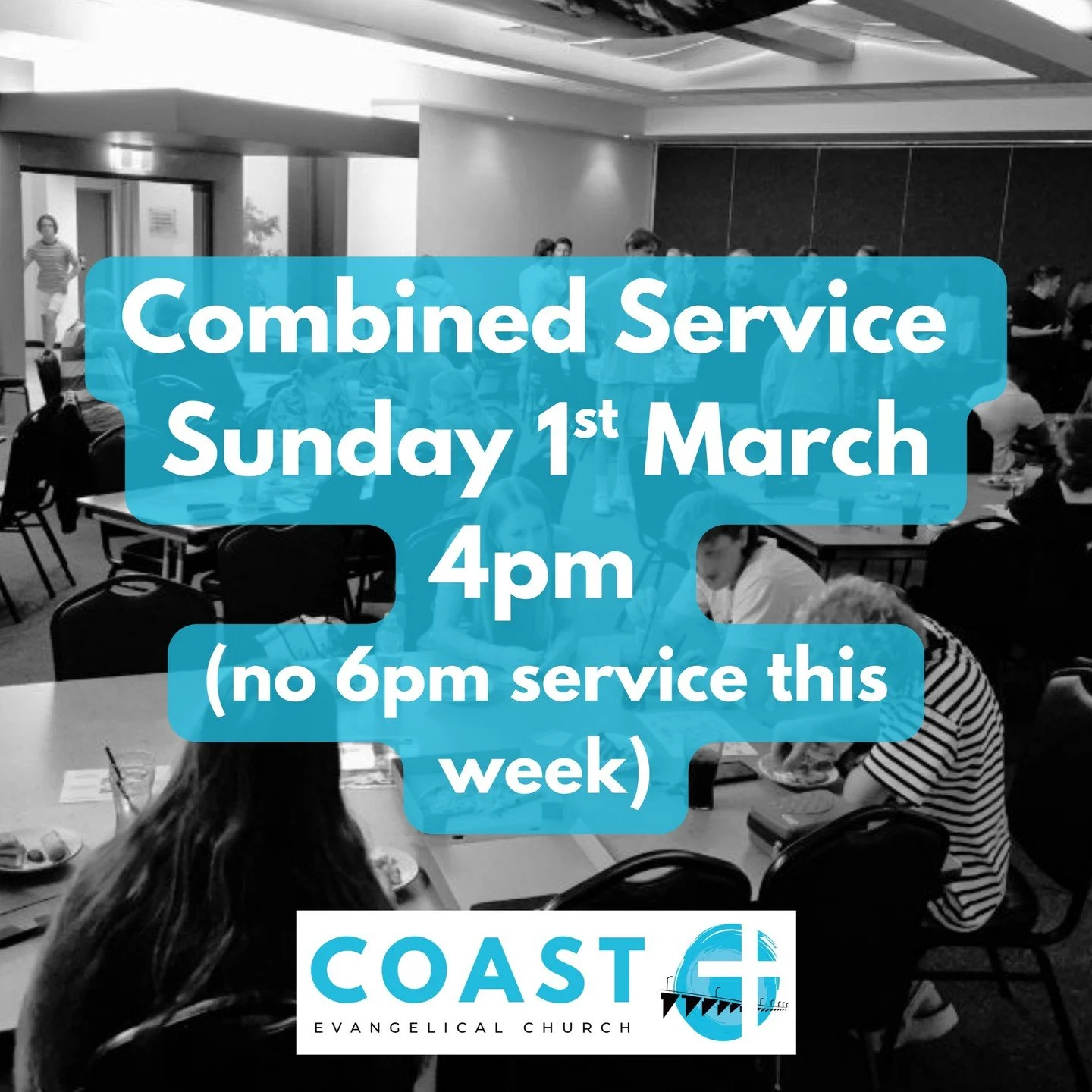 Following our AGM this Sunday 1st March, we will have a combined service at 4pm - there will be no 6pm service this week. See you there!