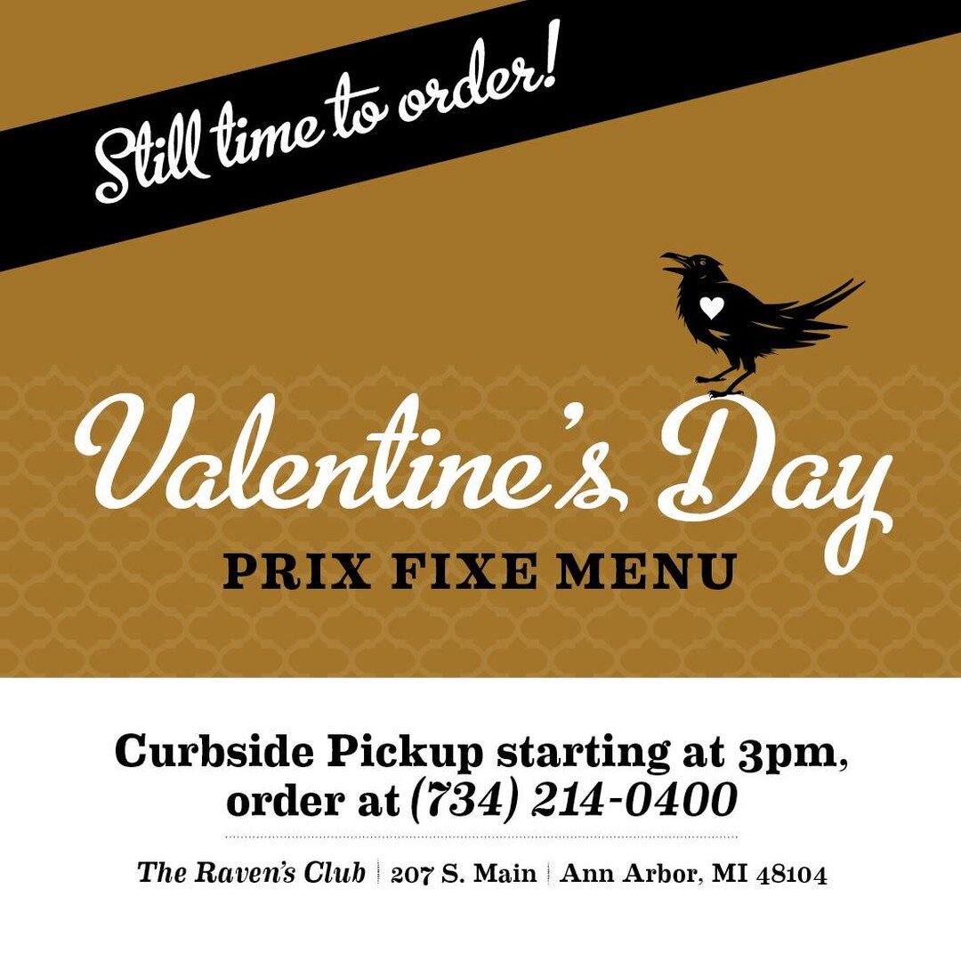 Still time! Curbside pickup starting at 3pm tomorrow. Call (734) 214-0400 to reserve yours!

#foodie #annarbor #valentines2021 #annarboreats #mainstreetannarbor #carryout