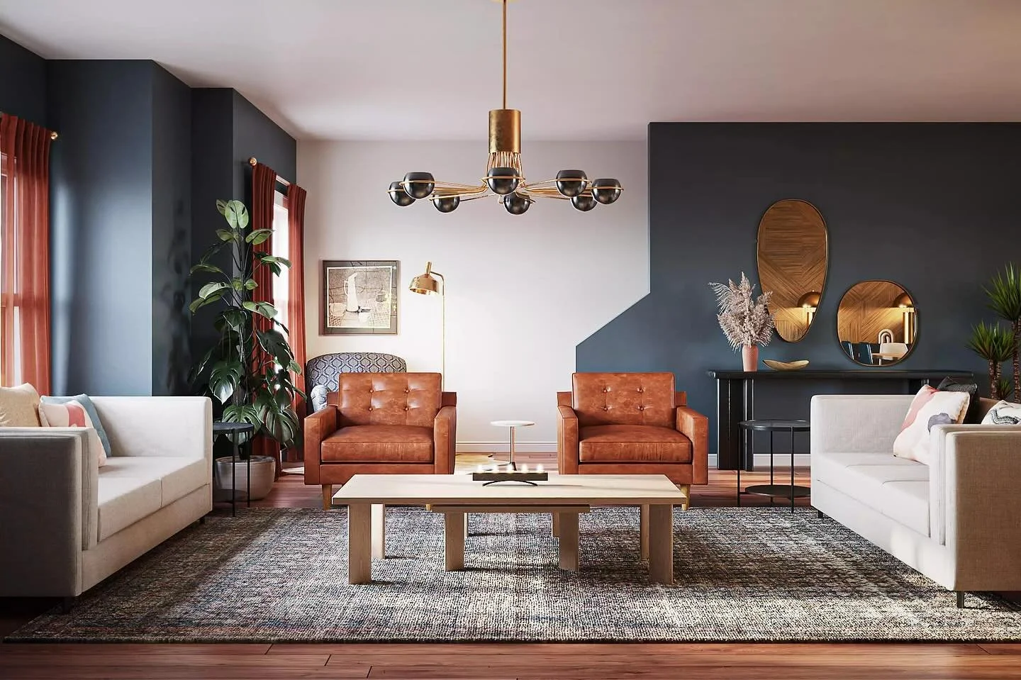 Another fun mid-century designed living room for a couple who needed to blend some existing furniture with updated pieces ✨