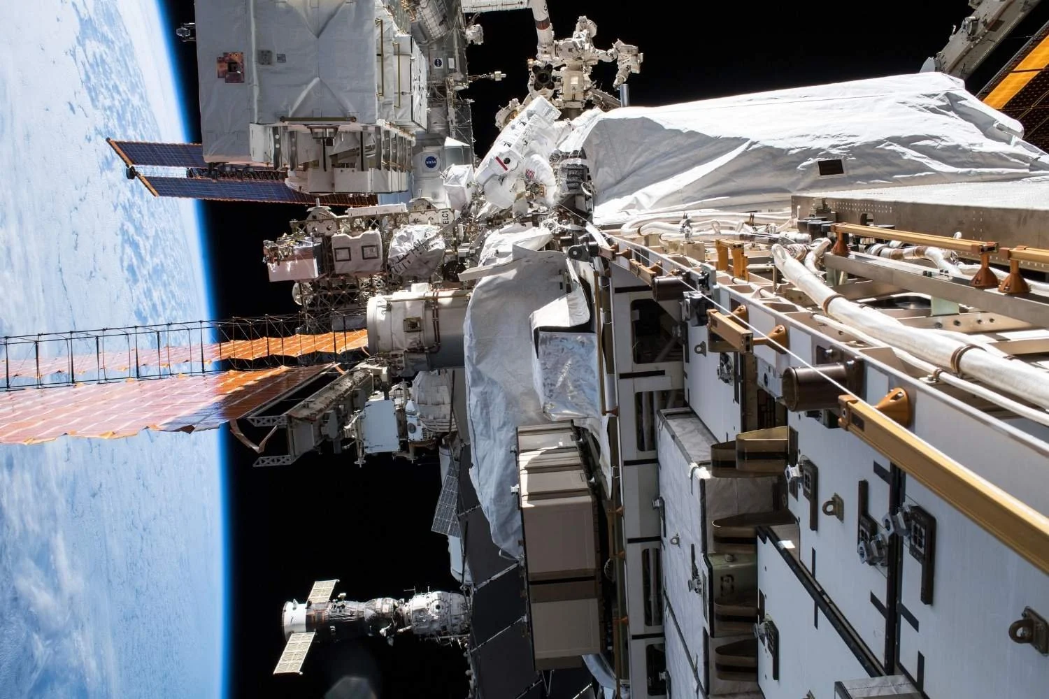 NASA astronaut Christina Koch performing a spacewalk during extravehicular activity outside the ISS