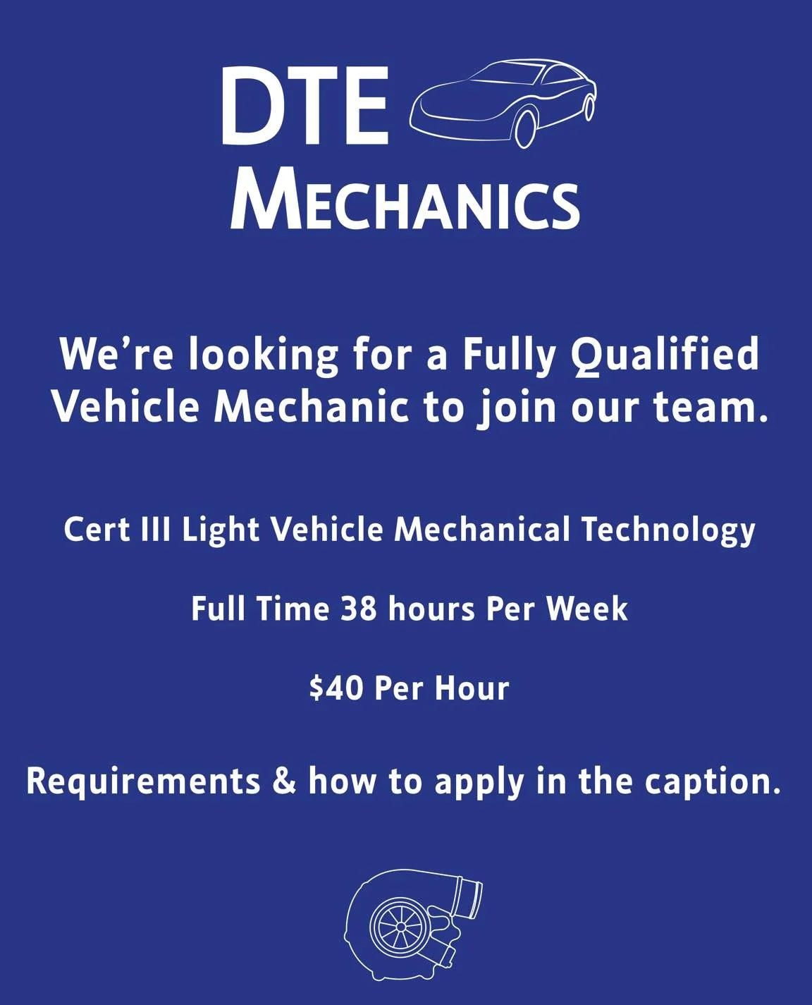 We&rsquo;re on the lookout for a skilled and motivated, Full Time Vehicle Mechanic to join our team 🔧

What we&rsquo;re looking for:

✔️ Cert lll in Light Vehicle Mechanical Technology
✔️ Current open manual drivers license
✔️ Confident in diagnosti
