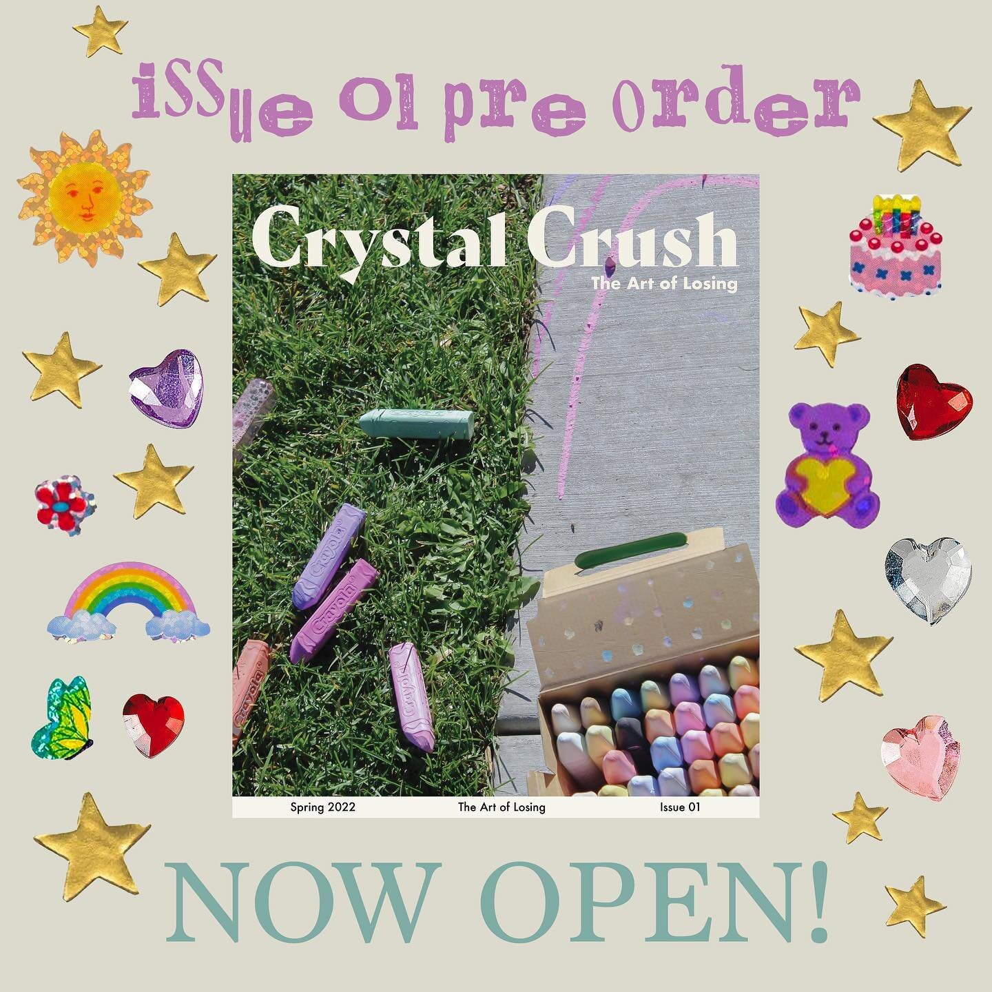 ISSUE 01 PRE ORDER NOW OPEN!! 
crystal crush magazine&rsquo;s first ever print issue is now available to pre-order! head to our website shop to buy today! all pre-ordered zines are discounted and come with exclusive ccm stickers, what more could you 