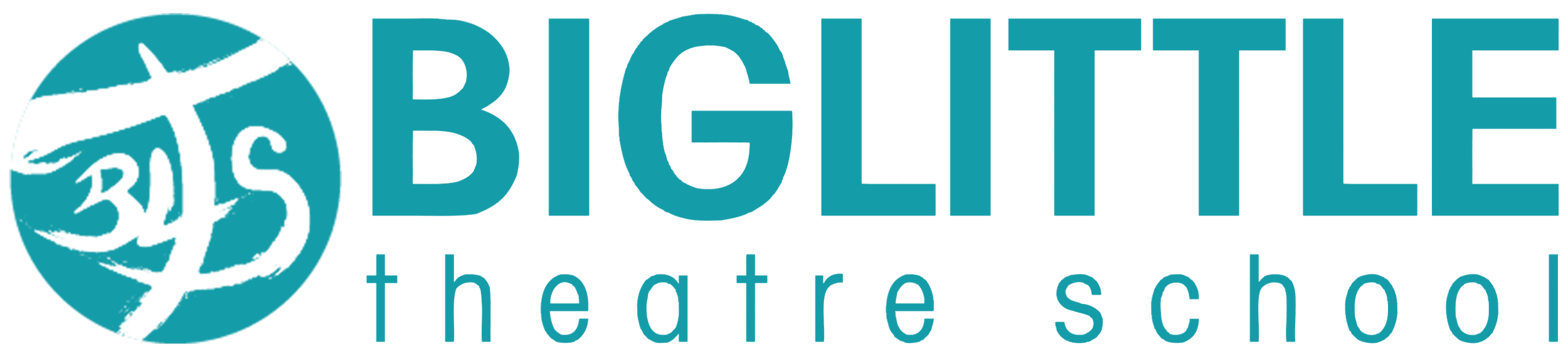 Logo for BigLite Theatre School with a black scenery sketch inside a blue circle and the text 'BIGLITE theatre school' next to it.