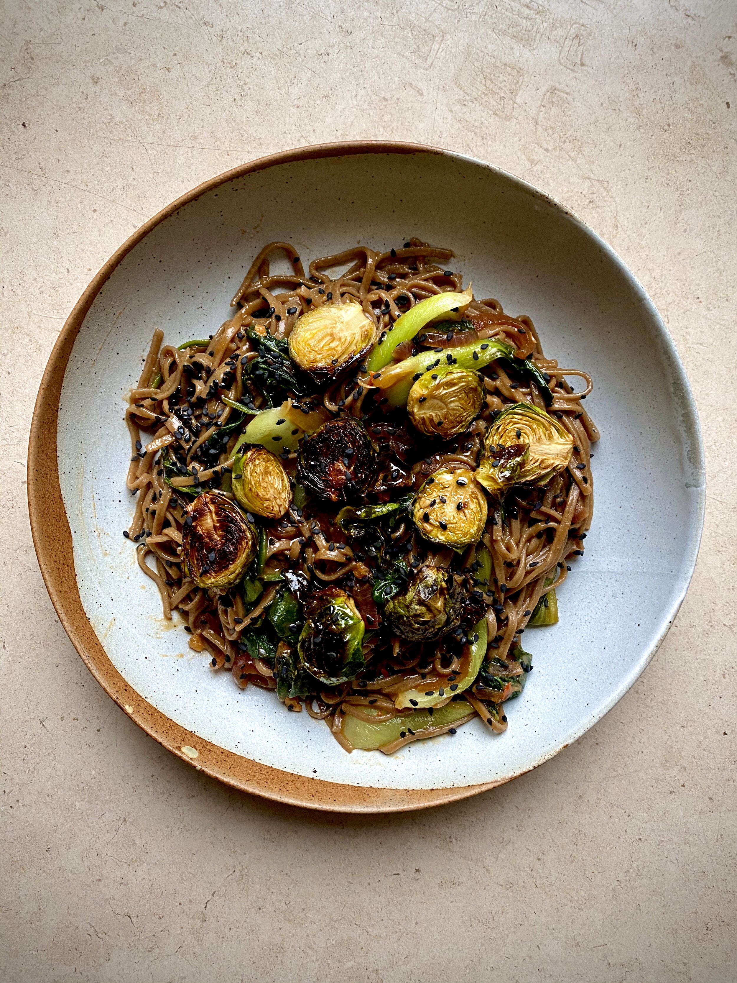 Miso Noodles with Roasted Brussel Sprouts