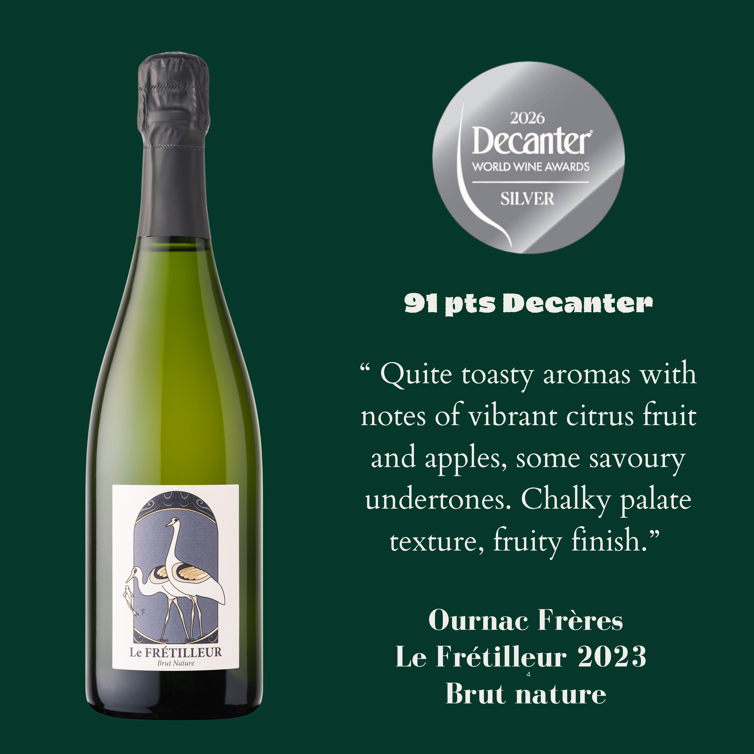 91 pts Decanter pour notre brut nature, blanc de blanc millésime 2023