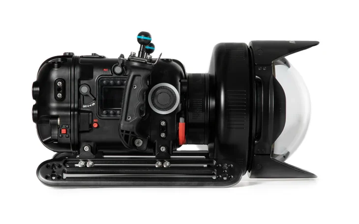 Nauticam underwater housing with RED V-Raptor cinema camera and dome port