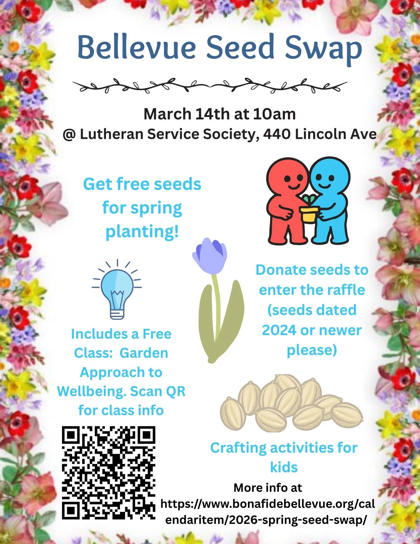 I'm excited to get a chance to teach a workshop about the benefits of gardening on mental health at this year's Bellevue Seed Swap, thanks to @bonafidebellevue! Bring your seeds on March 14th, 10am-12pm for this free event!