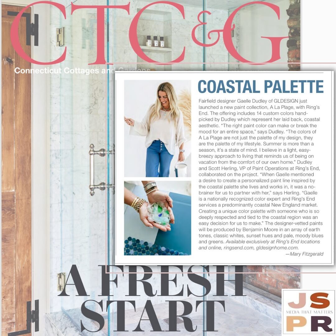 Another print win for @gldesignhome - the April issue of @cottagesgardens is on newsstands now! 🤍 💙Thank you ✍🏼 Mary Fitzgerald and @djcandg for including this profile on the @benjaminmoore &lsquo;A La Plage&rsquo; coastal paint collection sold ex